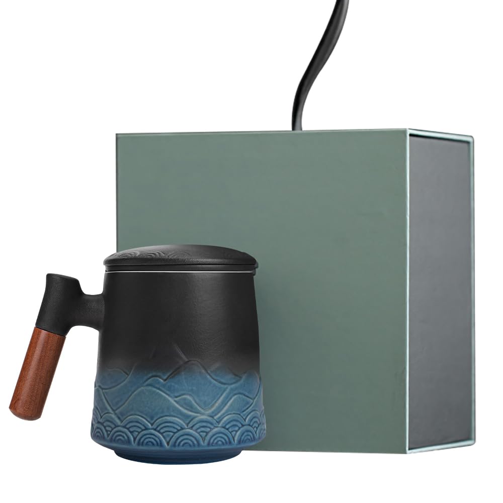 Premium Ceramic Tea Cup with Infuser & Lid - 15.2oz Vintage Style Steeping Mug with Handle - Perfect for Loose Leaf Tea, Coffee & Herbal Brews - Ideal for Office, Home Use & Personalized Gifts