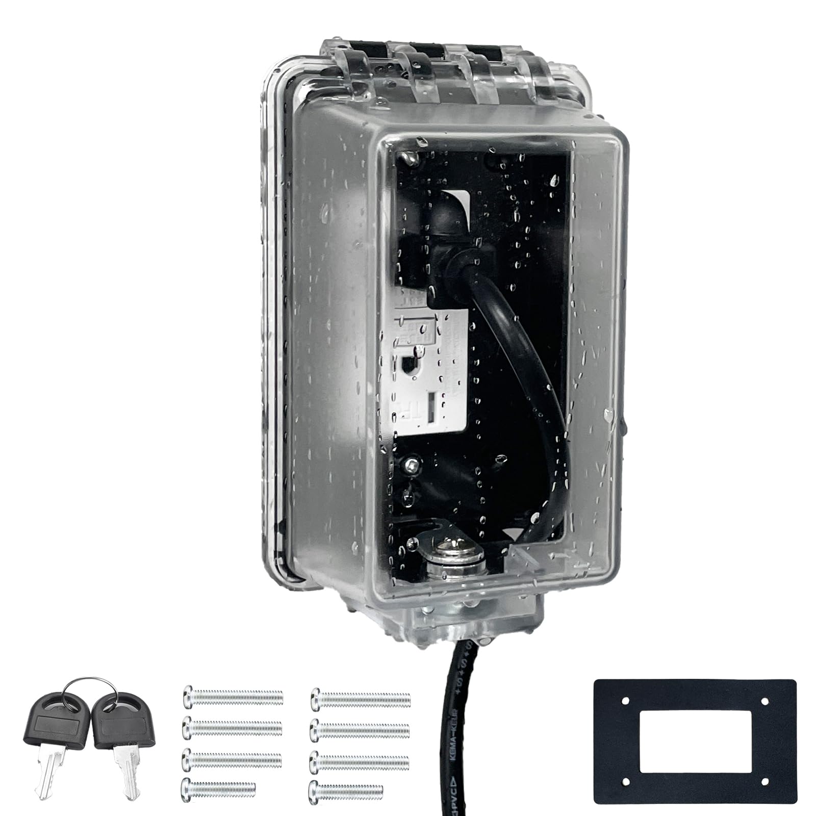 Weatherproof Electrical Outlet Cover with Lock - Baby Proof Outlet Lock Box for Indoor & Outdoor Use - Universal Fit for 2.6