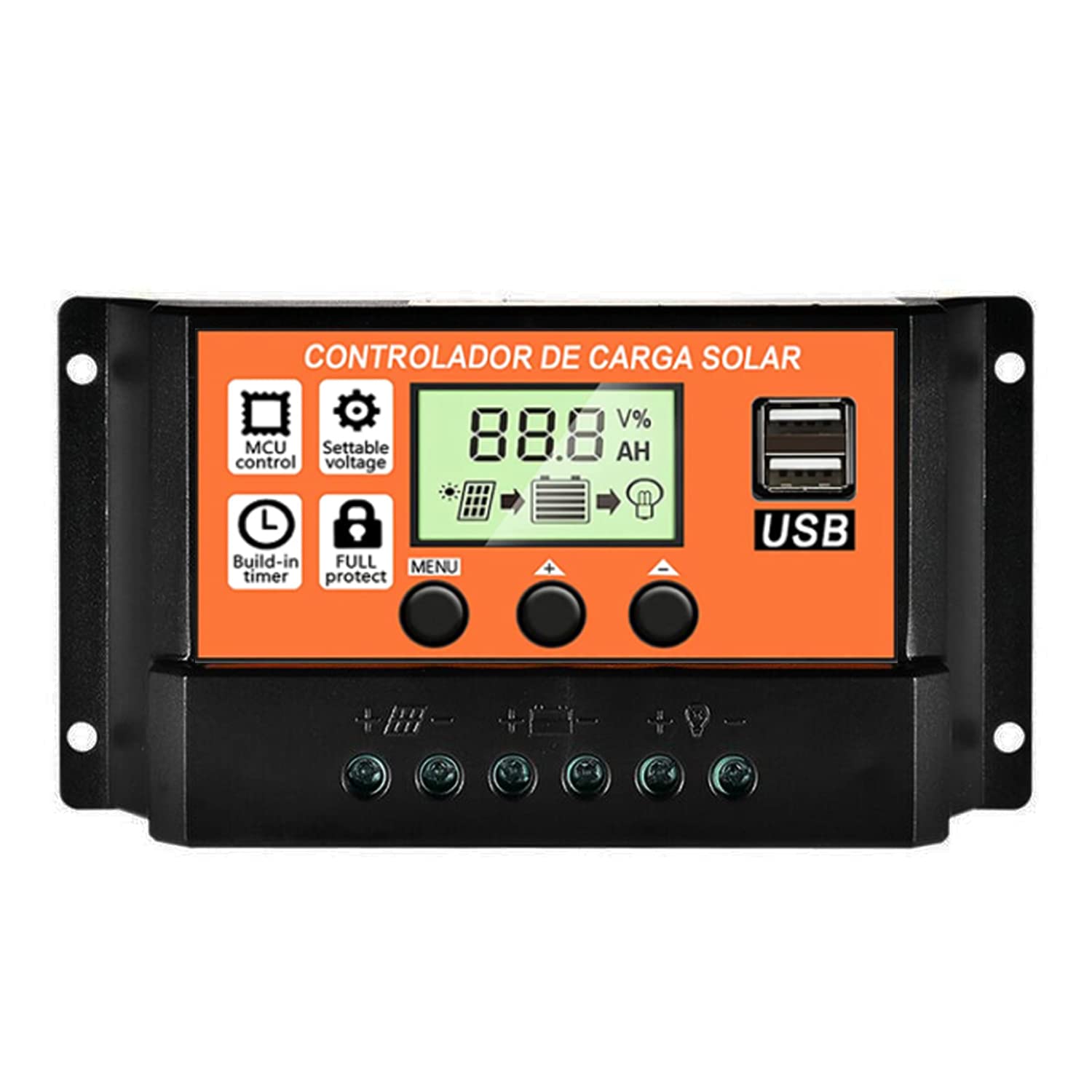20A Solar Charge Controller with Dual USB Ports - 12V/24V PWM Auto Adjustable LCD Display - Intelligent Solar Panel Regulator for RV, Boat, Off-Grid & Home Solar Systems