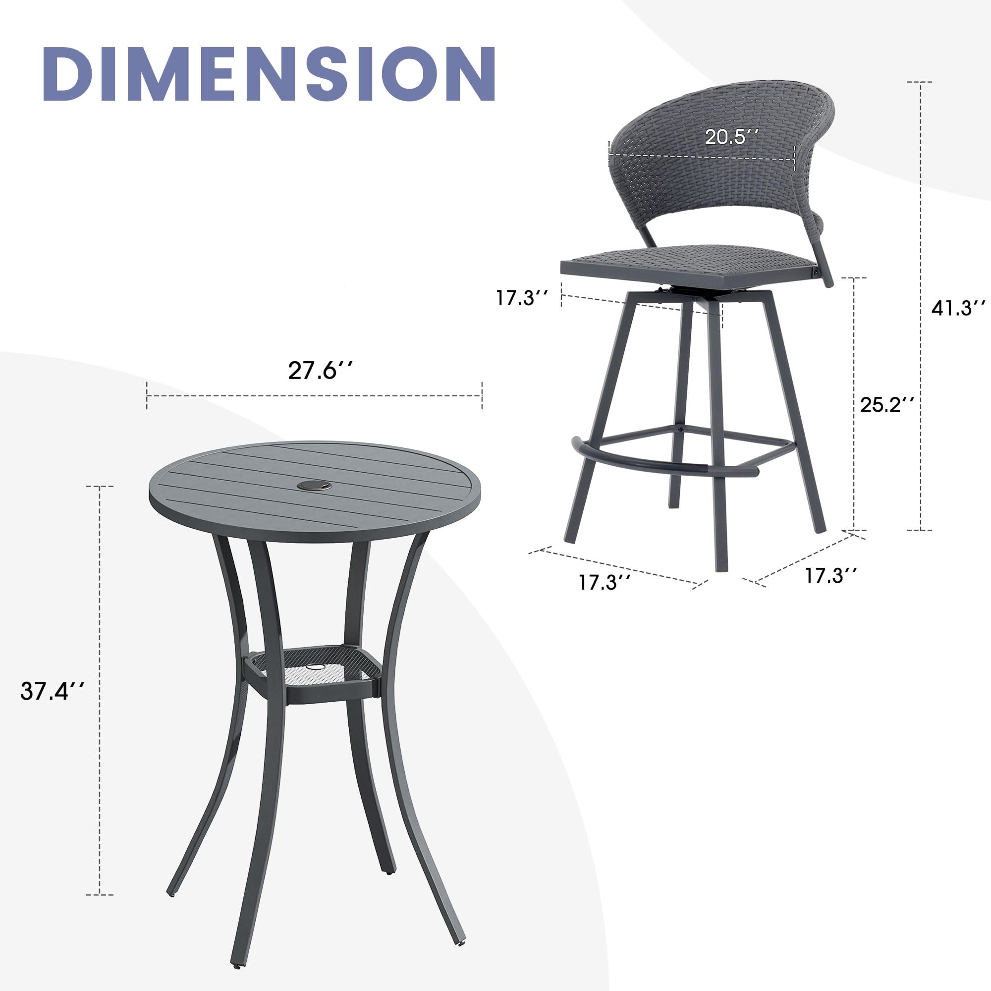 VICLLAX 3-Piece Outdoor Bar Set with 28