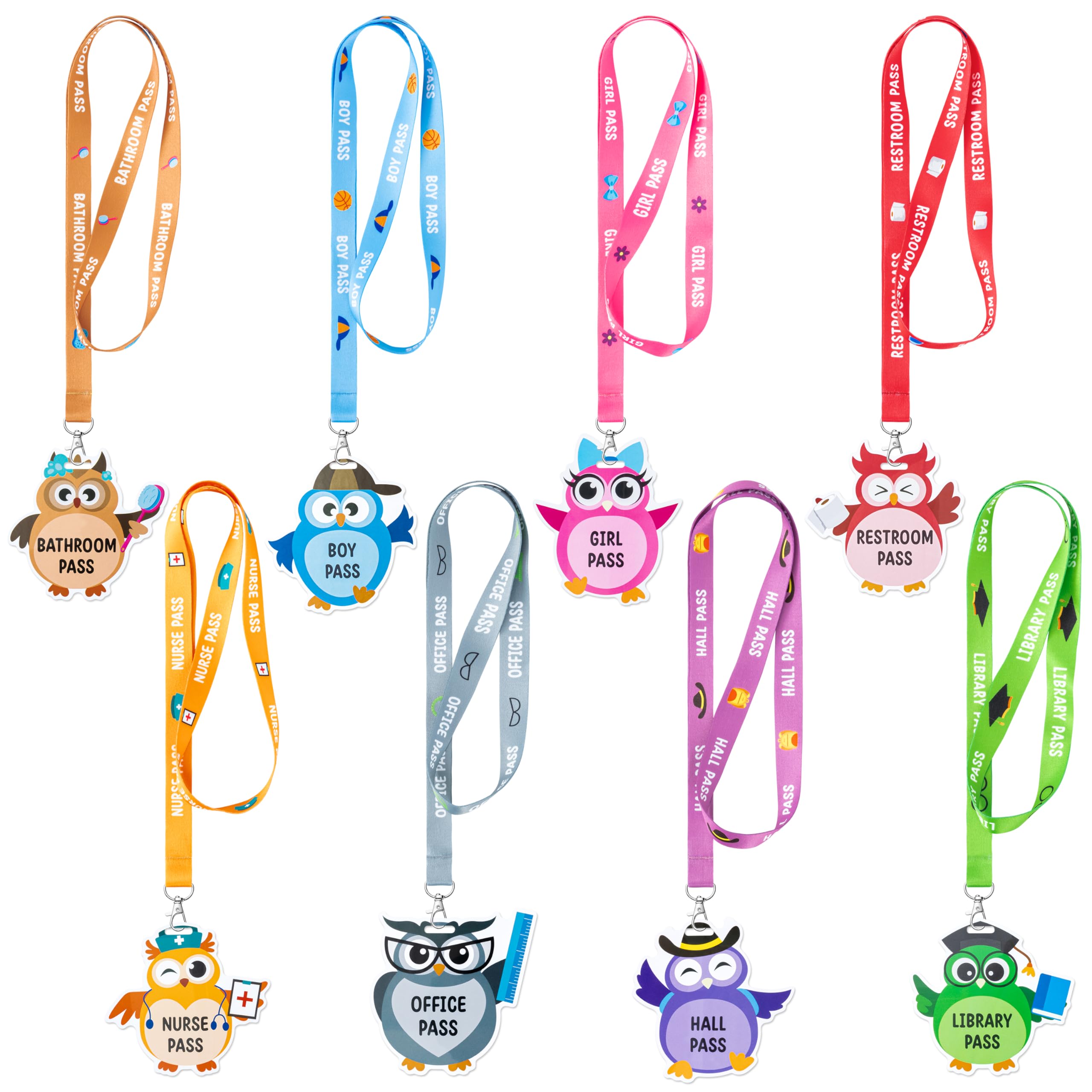 BeYumi 8 Sets PVC Hall Lanyards - Unbreakable Classroom Passes for Bathroom, Library & Office Use