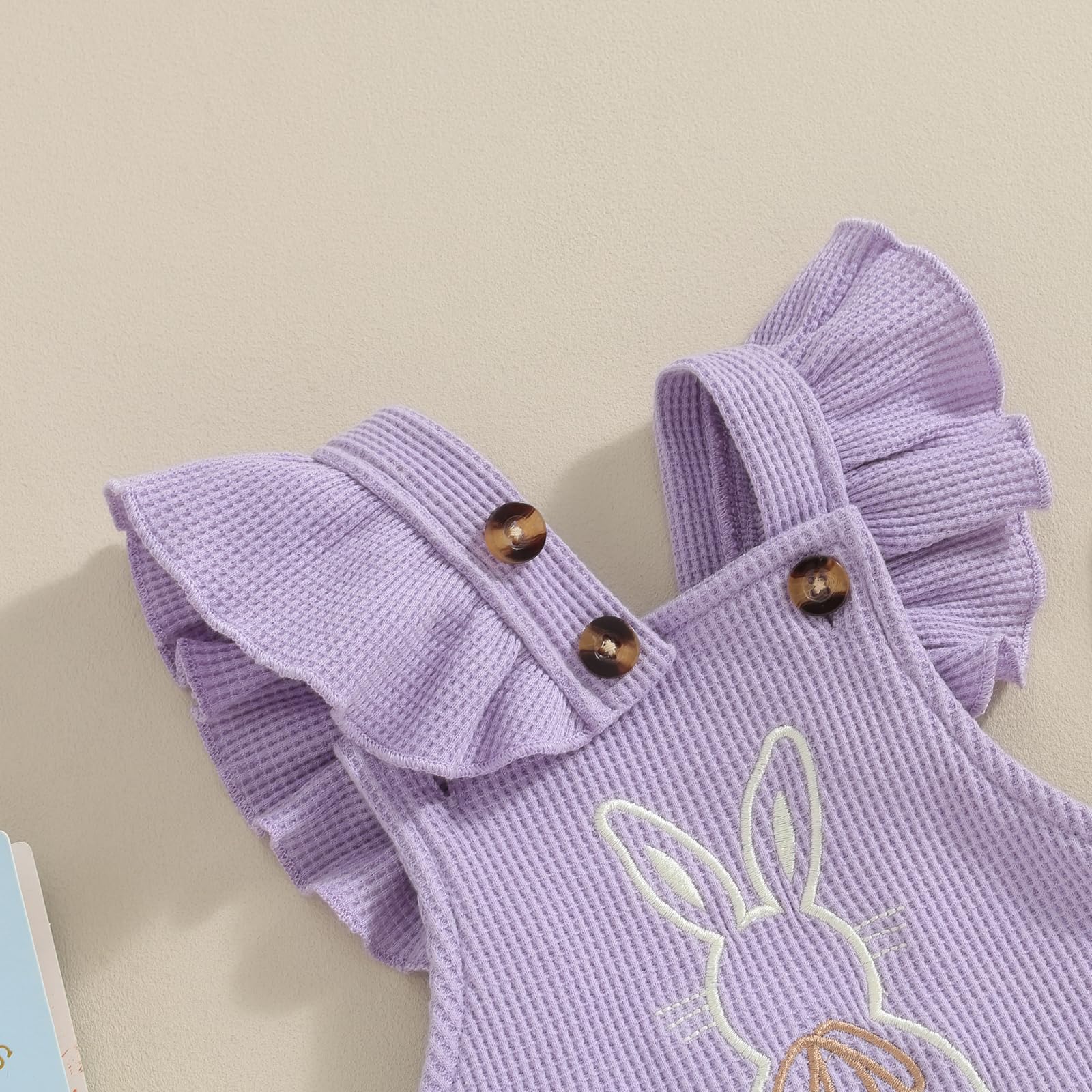 Easter Baby Girl Romper Outfit - Bunny & Carrot Embroidery Ruffle Sleeve Clothes with Headband | Newborn Spring Photoshoot & Holiday Celebration Outfit