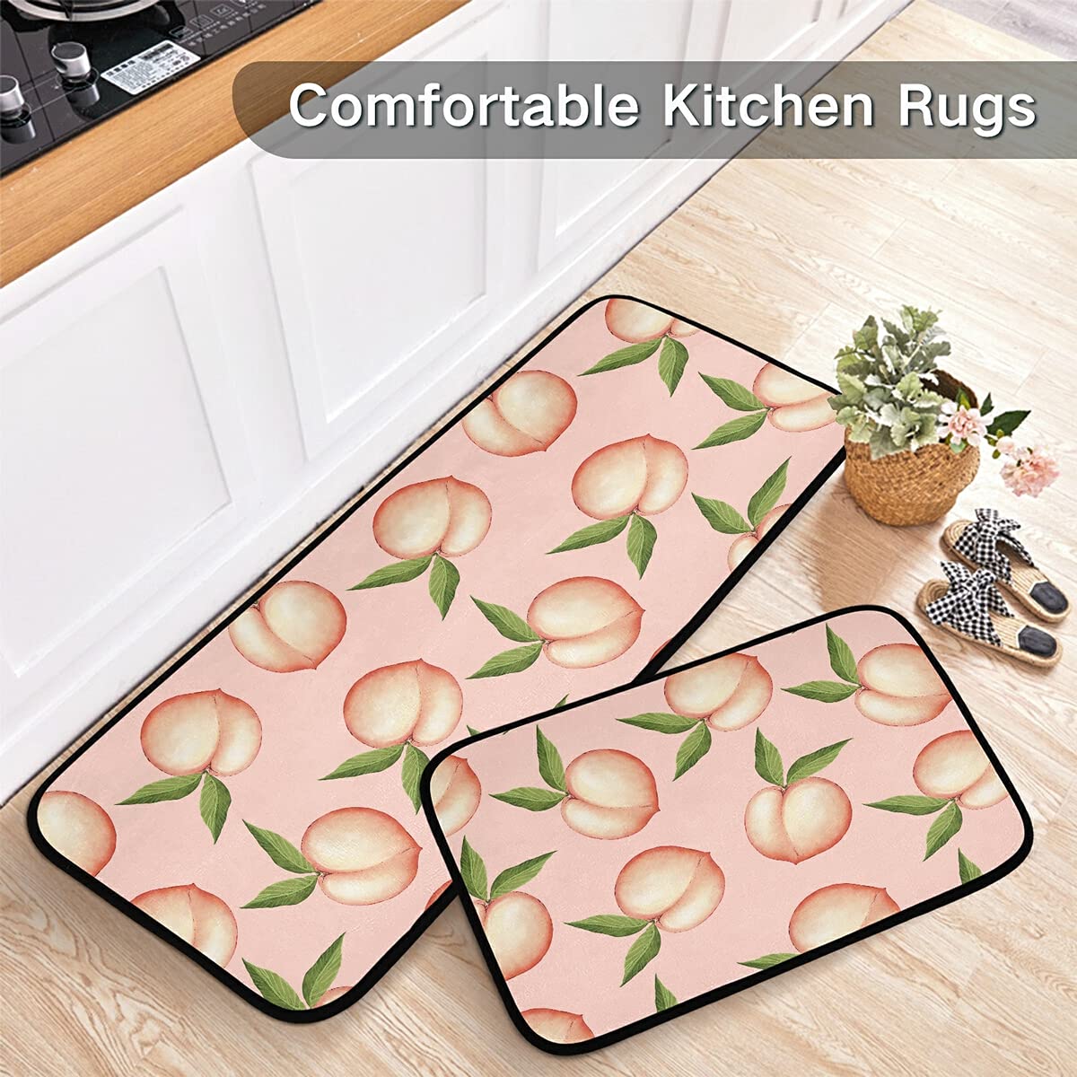 Non-Slip Washable 2-Piece Pink Peach Kitchen Rugs Set - Soft Floor Mats for Sink, Laundry & Home Decor - Perfect for Kitchens, Bathrooms & Entryways