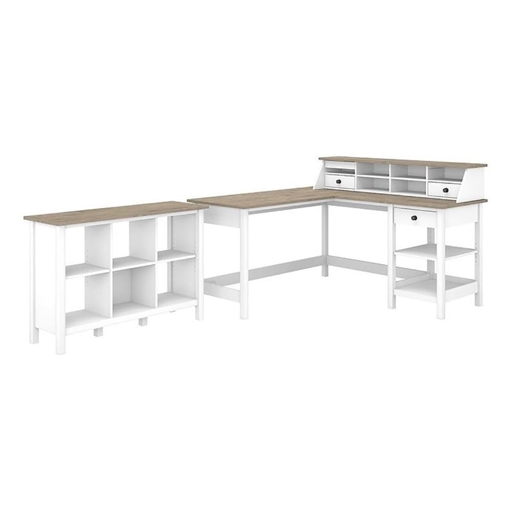 UrbanPro 60 Inch White L-Shaped Wooden Desk with Built-in Organizer & 6-Cube Bookcase - Perfect for Home Office, Gaming Setup & Small Space Workstations
