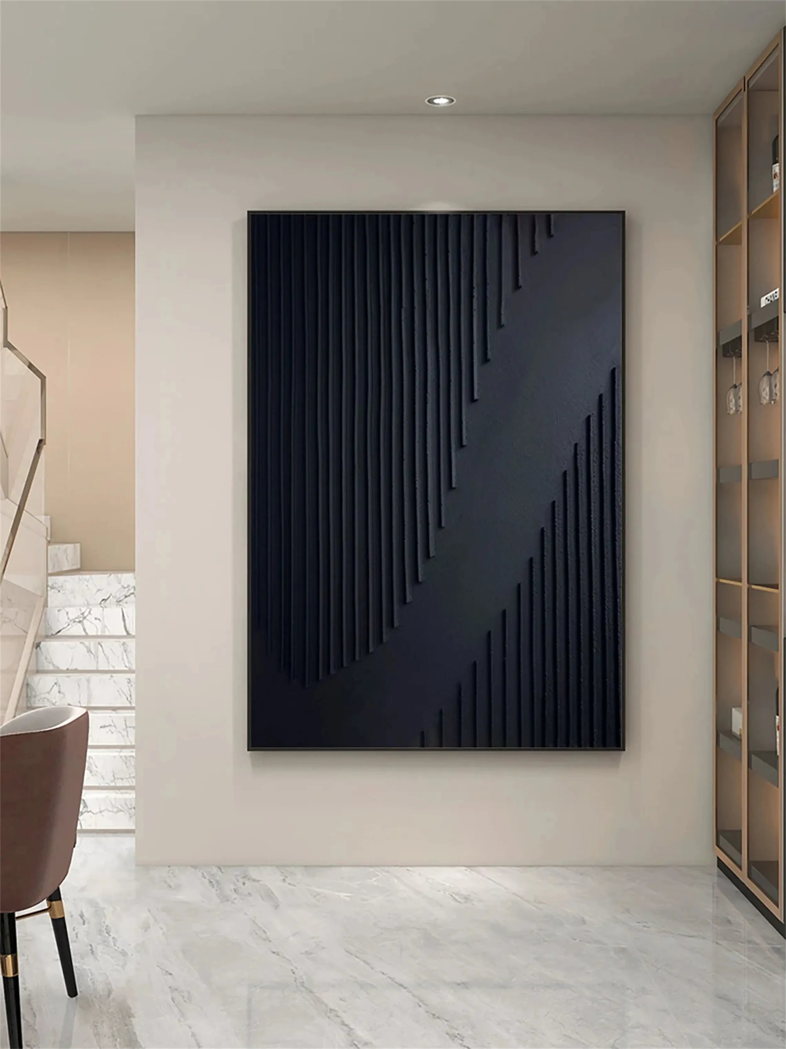 Black Minimalist Textured Painting Canvas Wall Art - Modern Abstract Home Decor for Living Room, Bedroom & Office - Premium Quality #MZ081