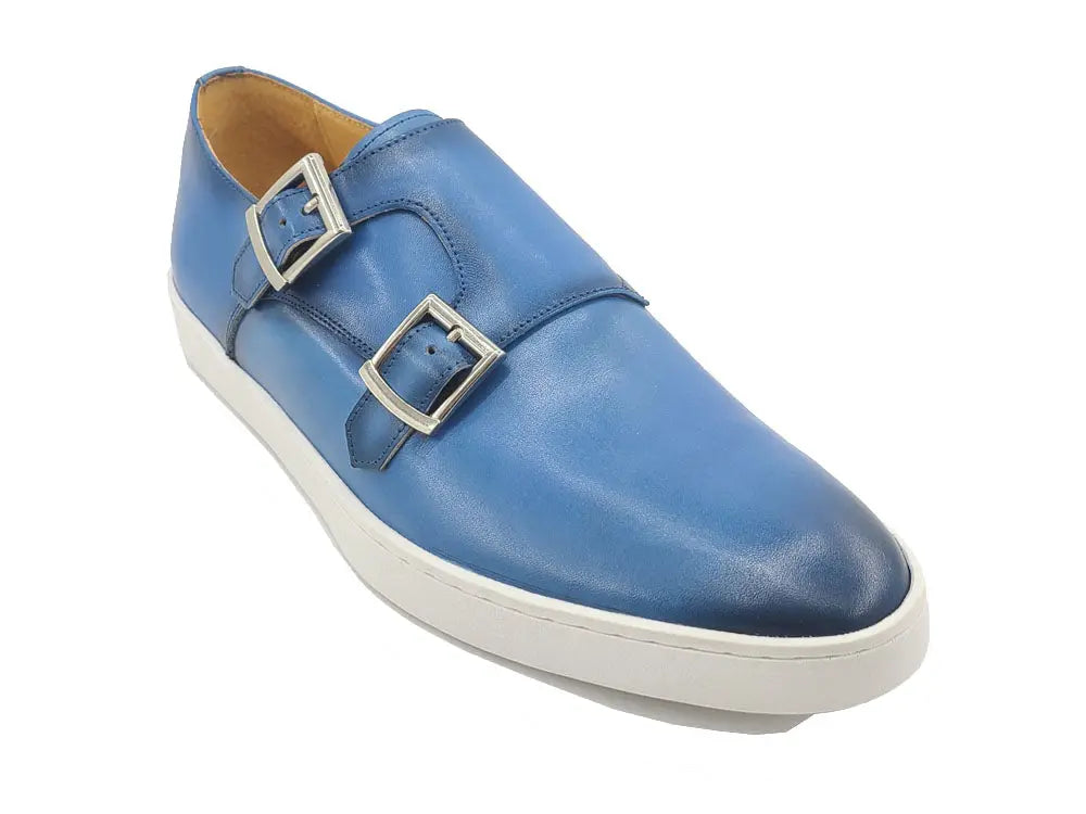Premium Double Monk Strap Leather Sneakers for Men - Comfortable Dress Casual Shoes for Office, Wedding & Business Events