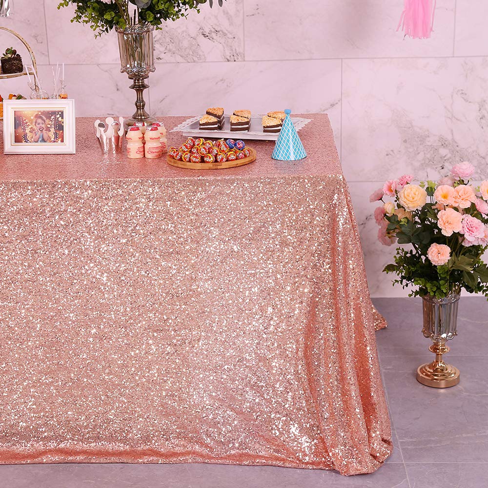 Glitter Rose Gold Sequin Tablecloth 60x102 Inches - Shimmering Rectangle Table Cover for Wedding, Birthday, Christmas Party Decor - Sparkly Linen Tablecloth for Banquet, Reception, Holiday Dinner Decoration