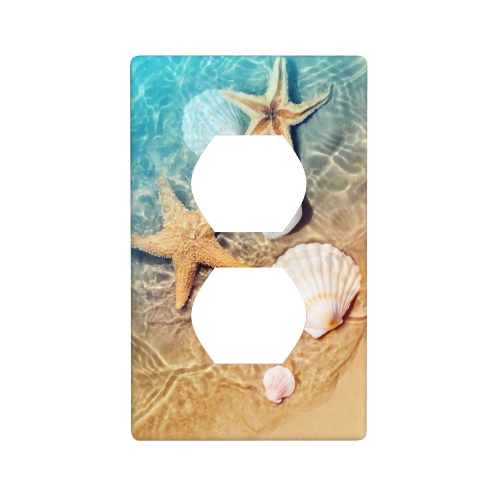 Beach Starfish & Shells Decorative Outlet Cover Plate - 4.5” x 2.76” Light Switch Cover for Home, Office, Bedroom & Bathroom - Coastal Decor Electrical Wall Plate