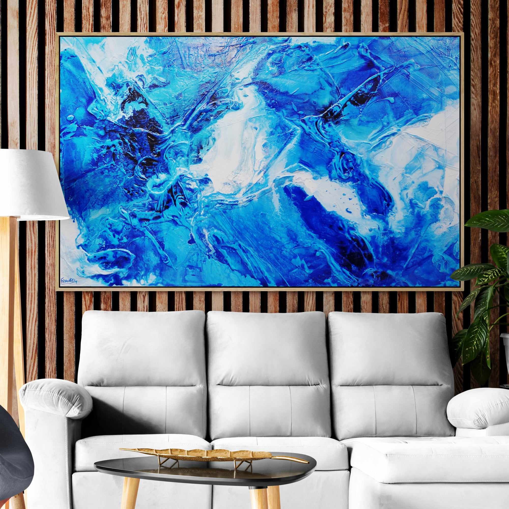 Blue Champagne 160cm x 100cm Blue White Textured Abstract Canvas Wall Art - Perfect for Living Room, Bedroom & Office Decor