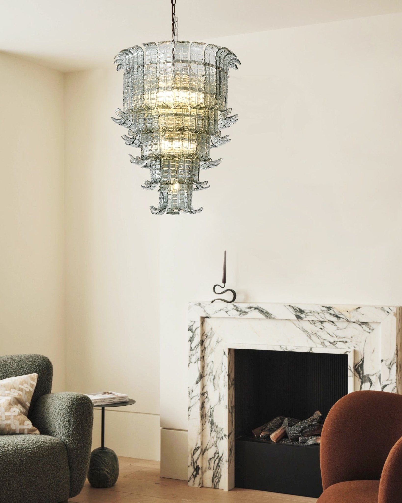 Elegant Cascade Murano Glass Chandelier - Handcrafted Italian Lighting Fixture for Dining Room, Living Room & Bedroom Decor