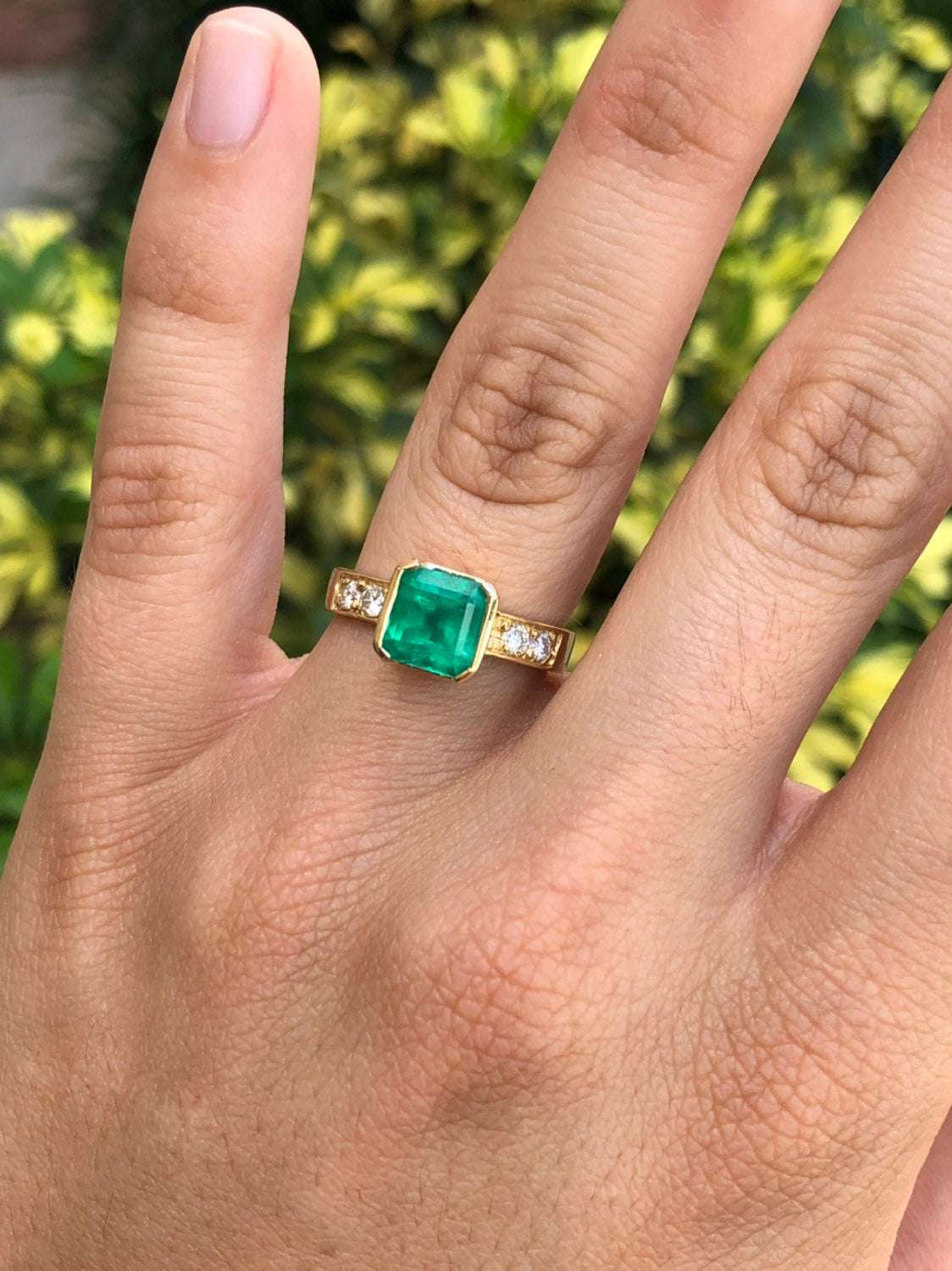 2.75tcw Channel Set Asscher Cut Natural Emerald & Diamond Ring in 18K Gold - Elegant Engagement, Wedding, or Anniversary Jewelry Gift