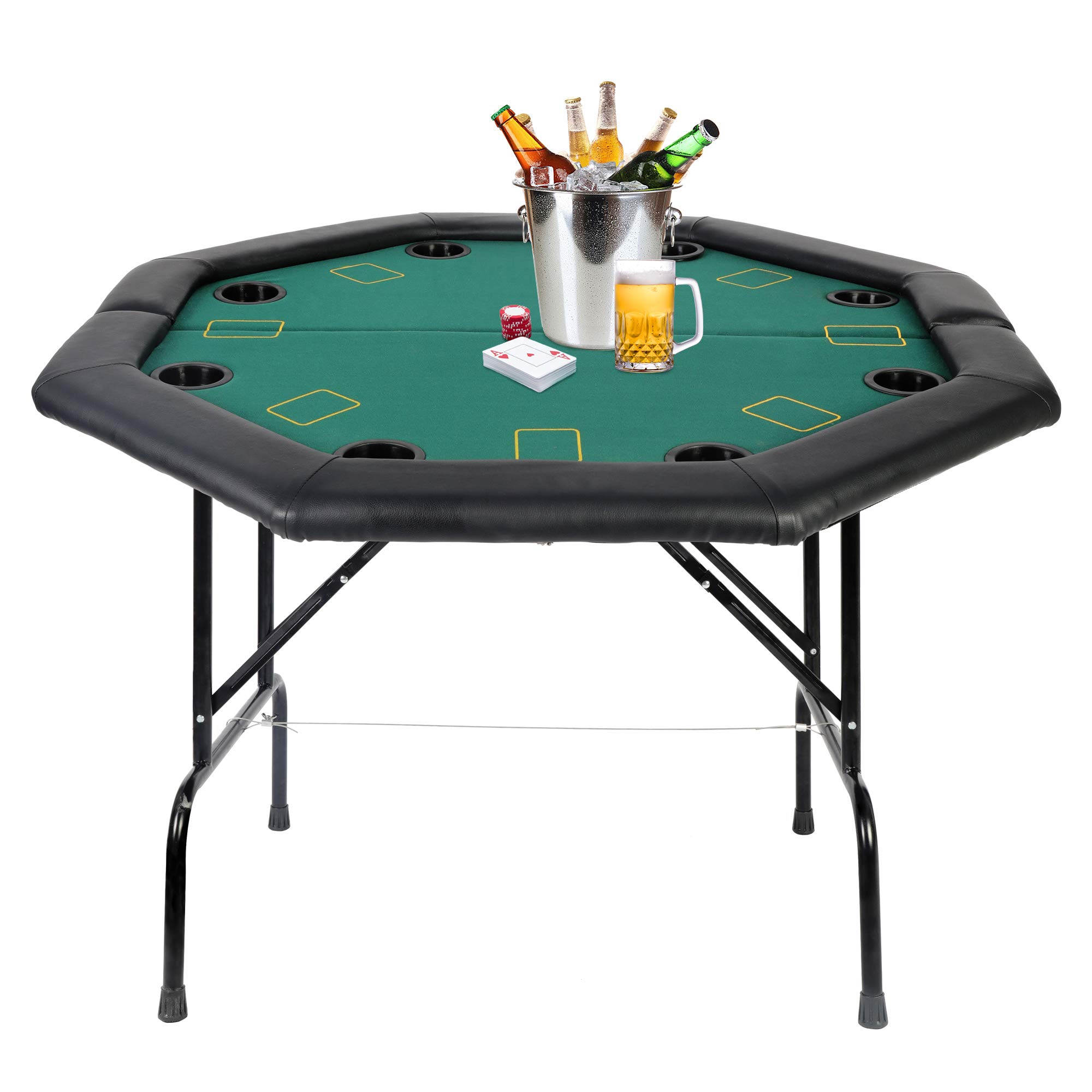 TRY & DO 8-Player Octagon Folding Poker Table with Legs & Cup Holders - Perfect for Blackjack, Texas Hold'em & Casino Games - Ideal for Home Game Nights, Poker Parties & Casino-Themed Events