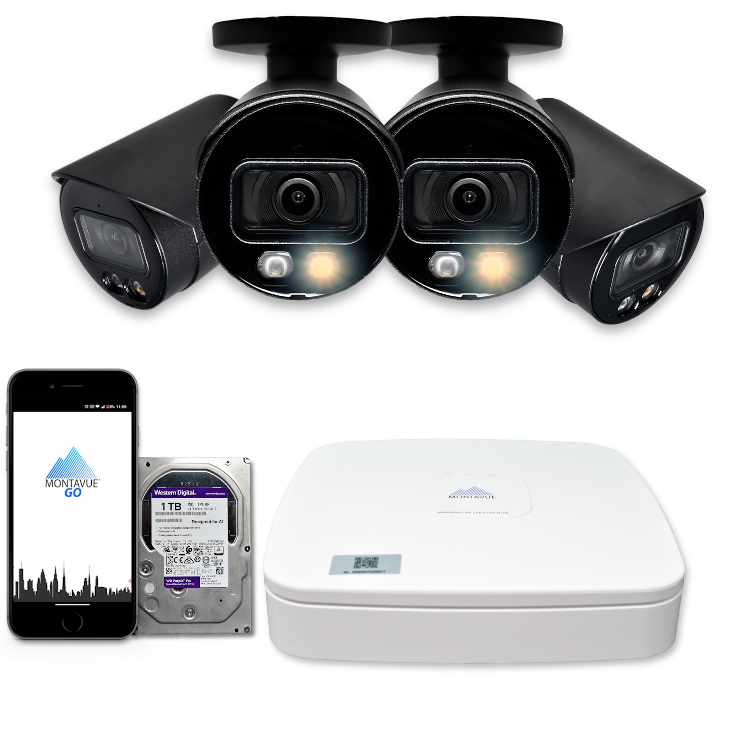 MTB8111 8MP 4K Security Camera System - 4 Channel NVR with 1TB HDD, SMD+ Bullet Cameras for Home & Business Surveillance - Indoor/Outdoor Night Vision Protection