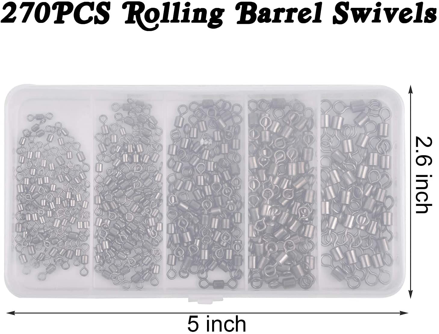 270pcs High Strength Stainless Steel Black Nickel Barrel Fishing Swivels - Size #1 #2 #4 #6 #8 - Durable Fishing Line Connectors for Saltwater & Freshwater Fishing | Ideal for Bass, Trout & Deep Sea Angling