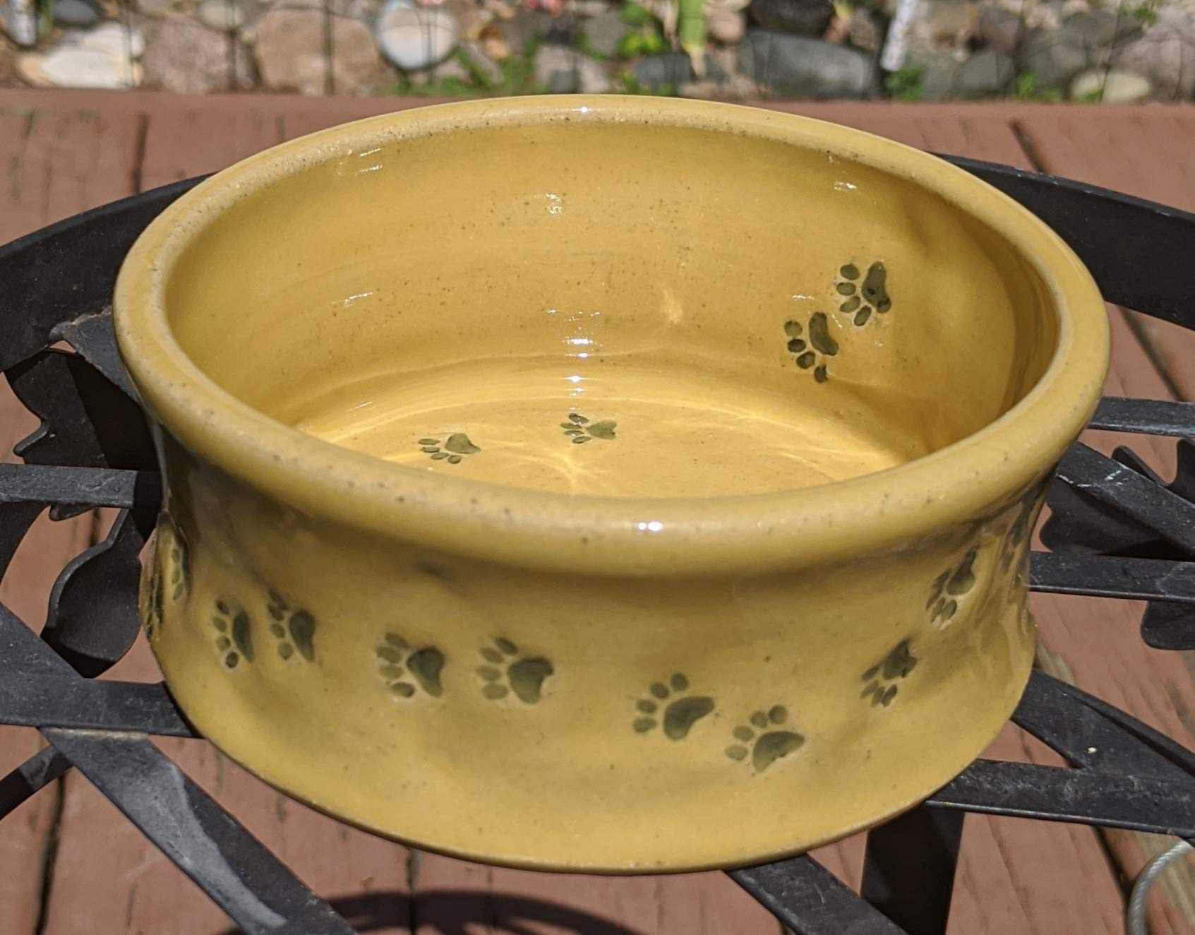 Handmade Yellow Celadon Art Glaze Pet Bowl - Ceramic Dog Dish by TC Pottery Studio - Perfect for Small & Medium Dogs - Ideal for Home, Office or Outdoor Use