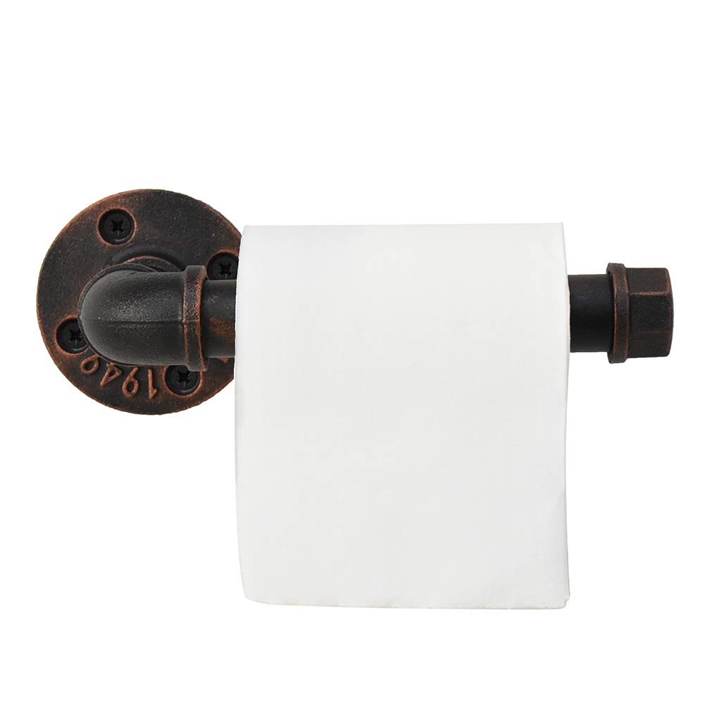 Vintage Industrial Pipe Toilet Paper Holder - Heavy Duty Wall Mount Rustic Toilet Tissue Roll Holder for Bathroom, Farmhouse, Kitchen & Bedroom (Red Bronze) | Perfect for DIY Home Decor & Industrial Style Spaces