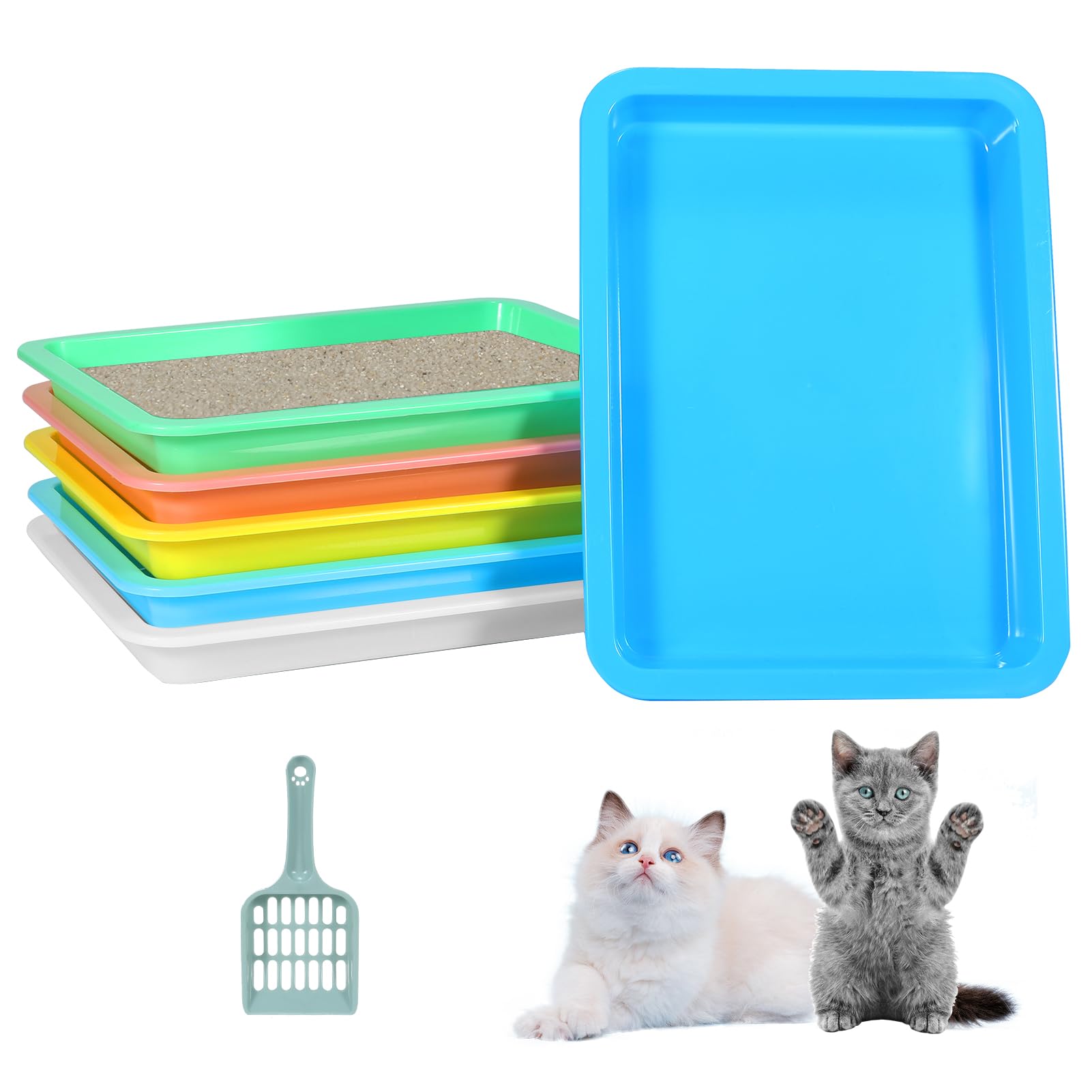 6-Piece Low-Entry Kitten Litter Box Set with Scooper - Portable Shallow Litter Pan for Small Cats, Kittens, Hamsters & Rabbits - Travel-Friendly Pet Toilet (6 Color Options) - Perfect for Home, Travel & Small Space Living