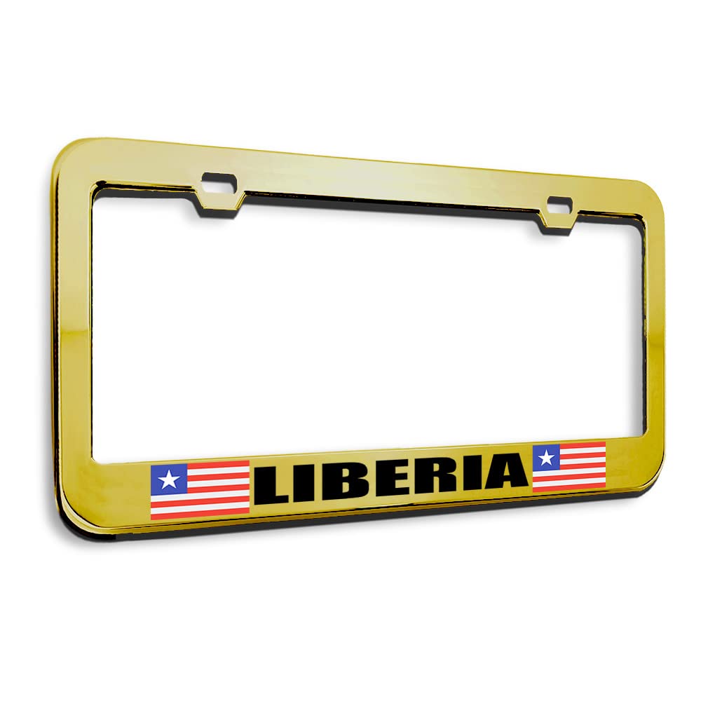 Speedy Pros Liberia Flag License Plate Frame - Gold Metal Car Accessory with 2 Holes | Durable Auto Decoration for Cars, Trucks & SUVs | Show Your Liberian Pride on the Road