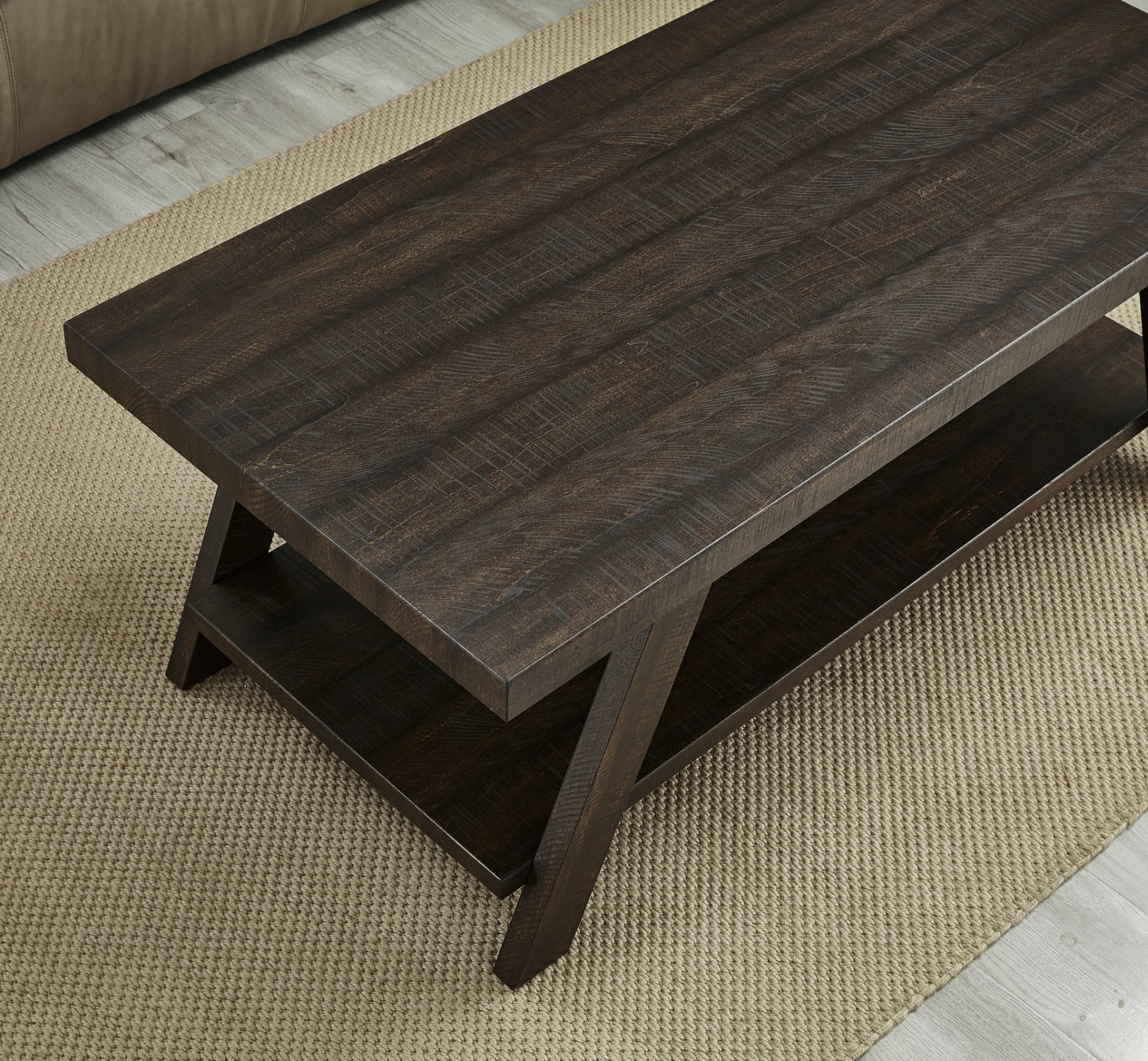 Roundhill Furniture Athens Contemporary 3-Piece Wood Shelf Coffee Table Set in Weathered Espresso - Modern Living Room Decor for Small Spaces, Home Office & Apartment