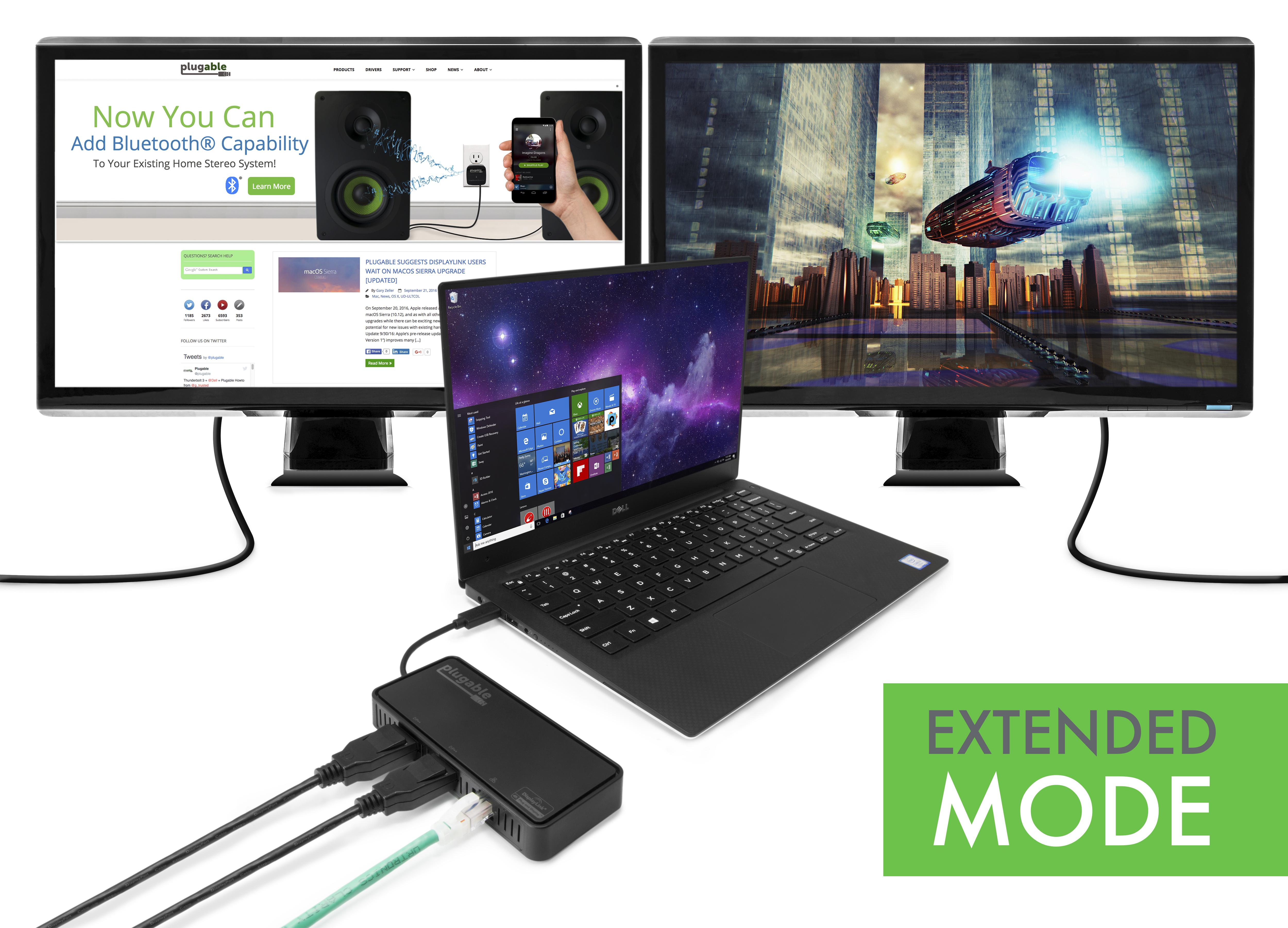 Plugable USB C to Dual 4K DisplayPort Adapter with Gigabit Ethernet - Connect Two Monitors & Wired Network for Home Office, Gaming & Productivity