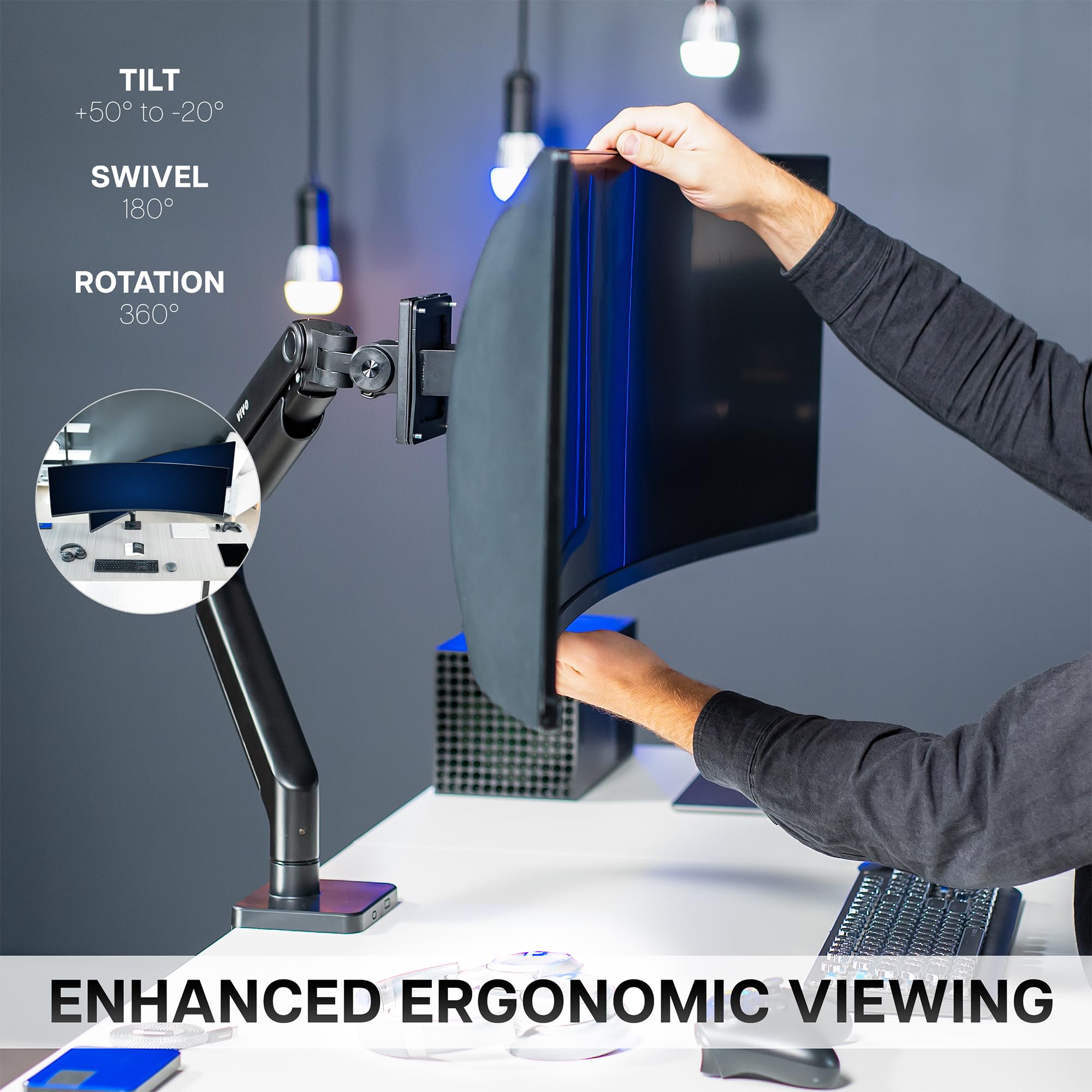 Heavy Duty Aluminum Ultrawide Monitor Arm for 49 inch Screens - 20kg Capacity, Premium Desk Mount Stand Compatible with Samsung Odyssey G9, LG Ultrawide & More (Black, STAND-V101E) - Perfect for Gaming, Office & Home Workstations