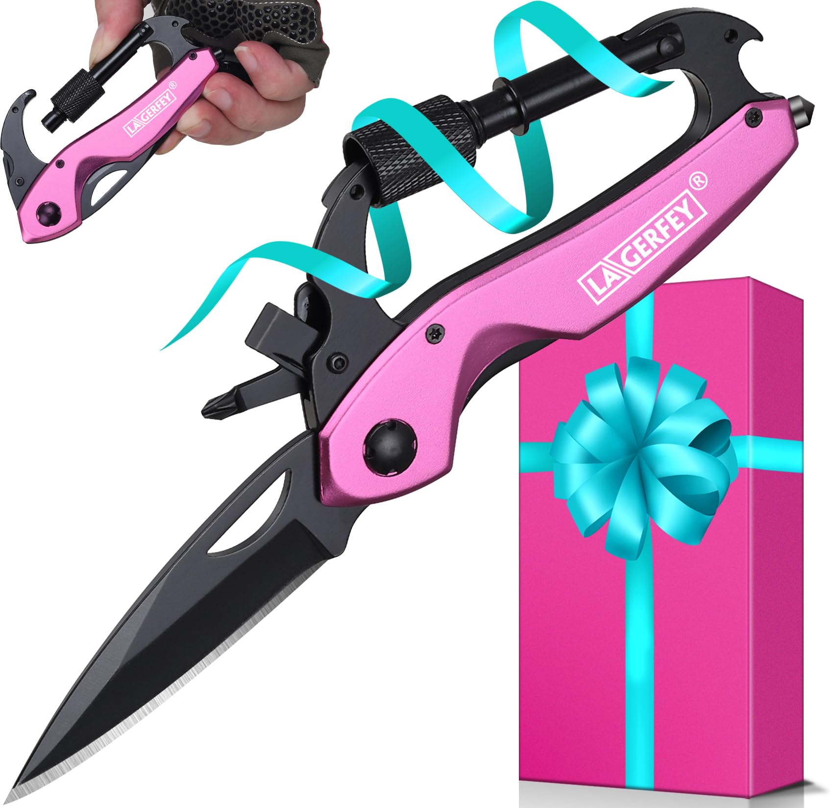 Multifunctional Self Defense Keychain for Women - Perfect Mother’s Day, Birthday, Christmas Gifts & Stocking Stuffers - P’ink Multitool for Everyday Safety and Convenience