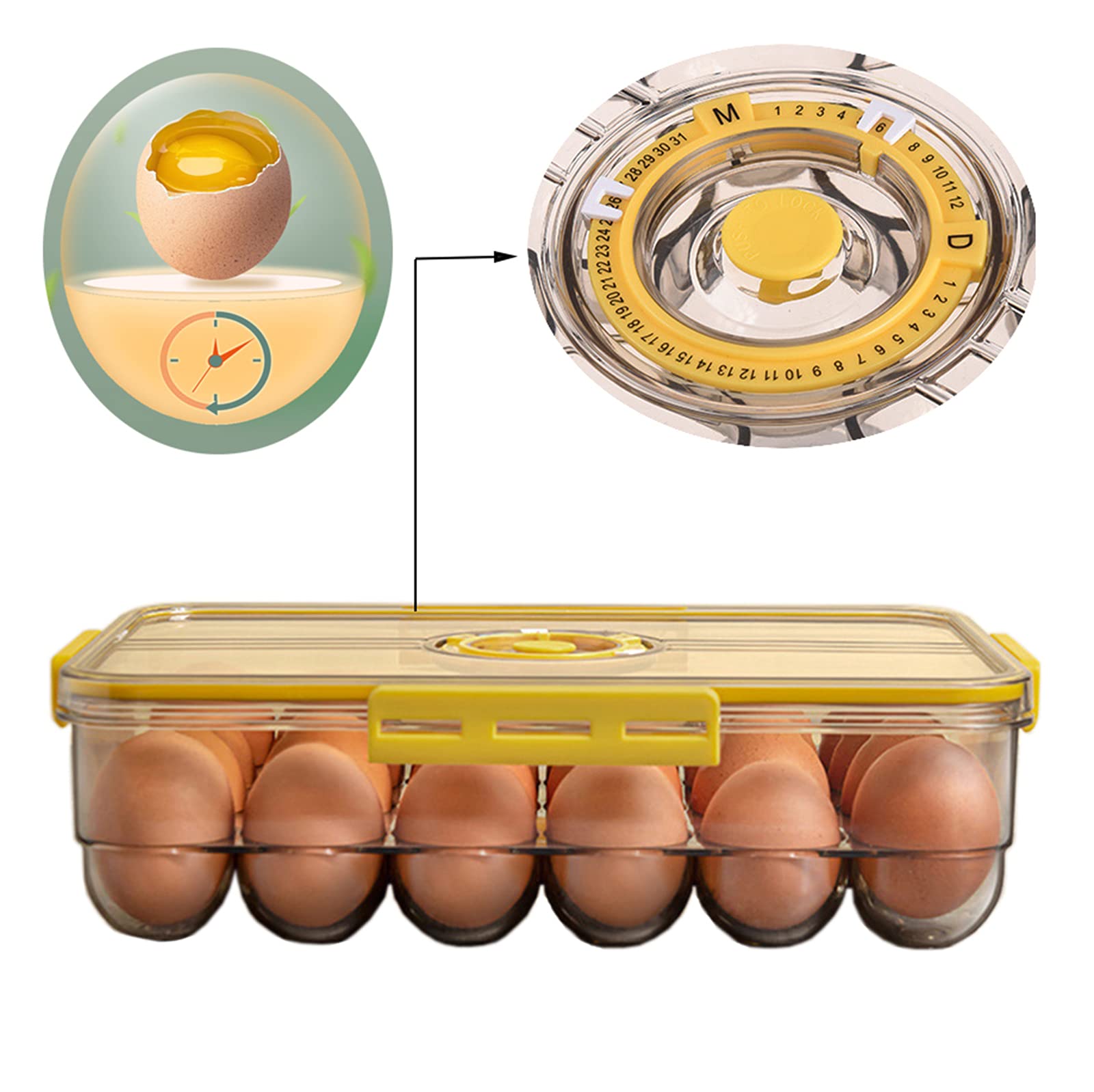 Reusable Plastic Egg Holder for Refrigerator - Kitchen Egg Storage Container with Lid & Time Tracker | Perfect for Fresh Egg Organization in Fridge, Meal Prep, and Farmhouse Kitchen Decor