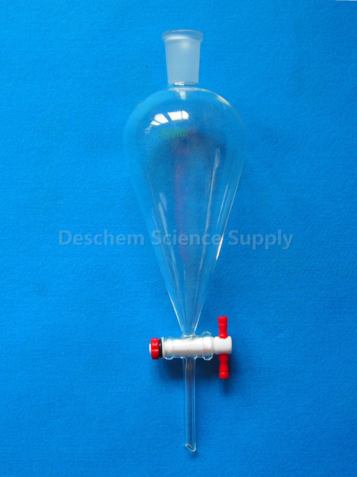 500ml Pear-Shaped Glass Separatory Funnel with PTFE Stopcock & Straight Drop Tube - 24/40 Joint for Essential Oil Extraction, Chemistry Lab & Liquid Separation