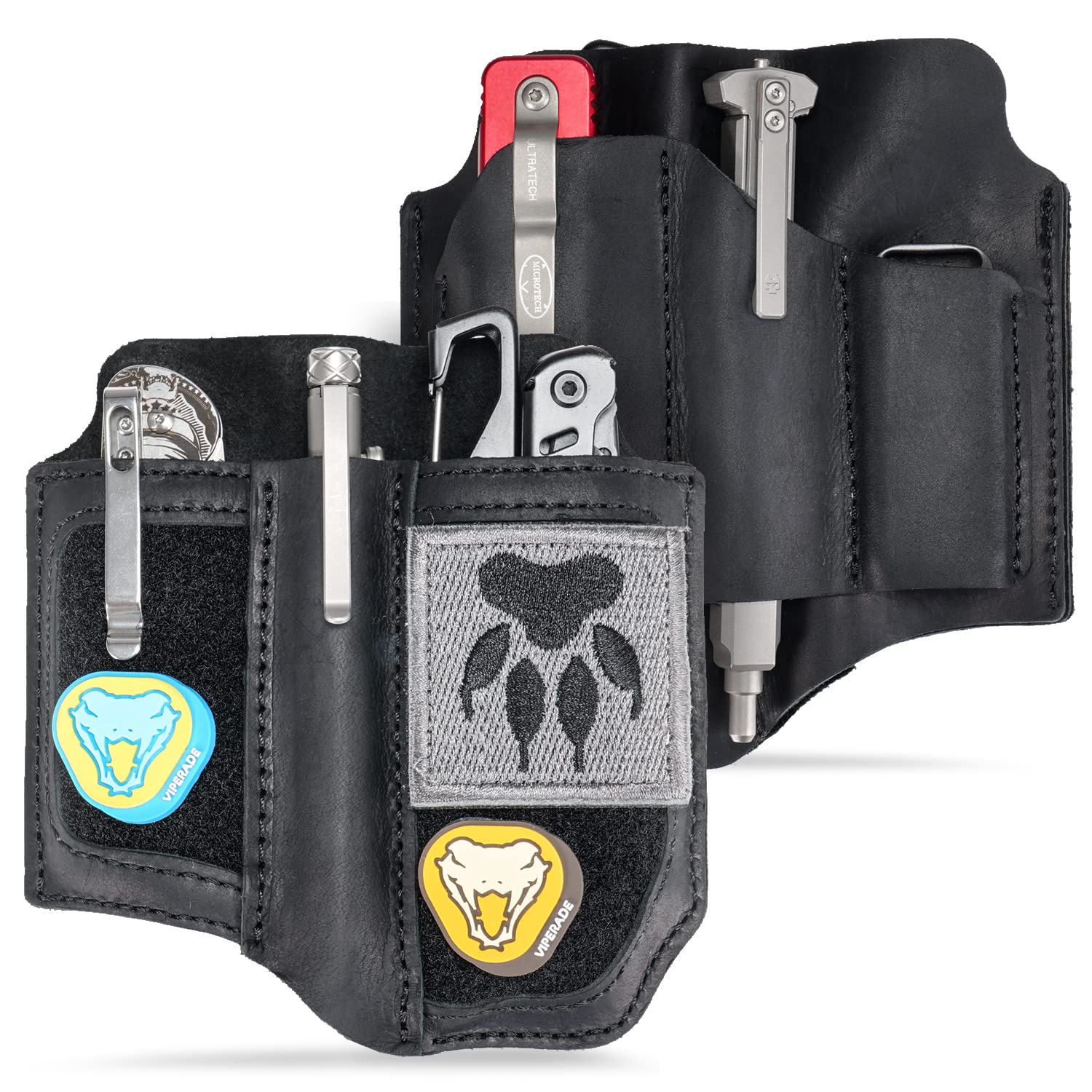 VIPERADE PL8 Multitool Sheath - Premium EDC Leather Organizer with Custom DIY Patch Area | Durable Leather Holder for Multitools, Knives & Everyday Carry Gear | Perfect for Outdoor Adventures, Camping & Tactical Use