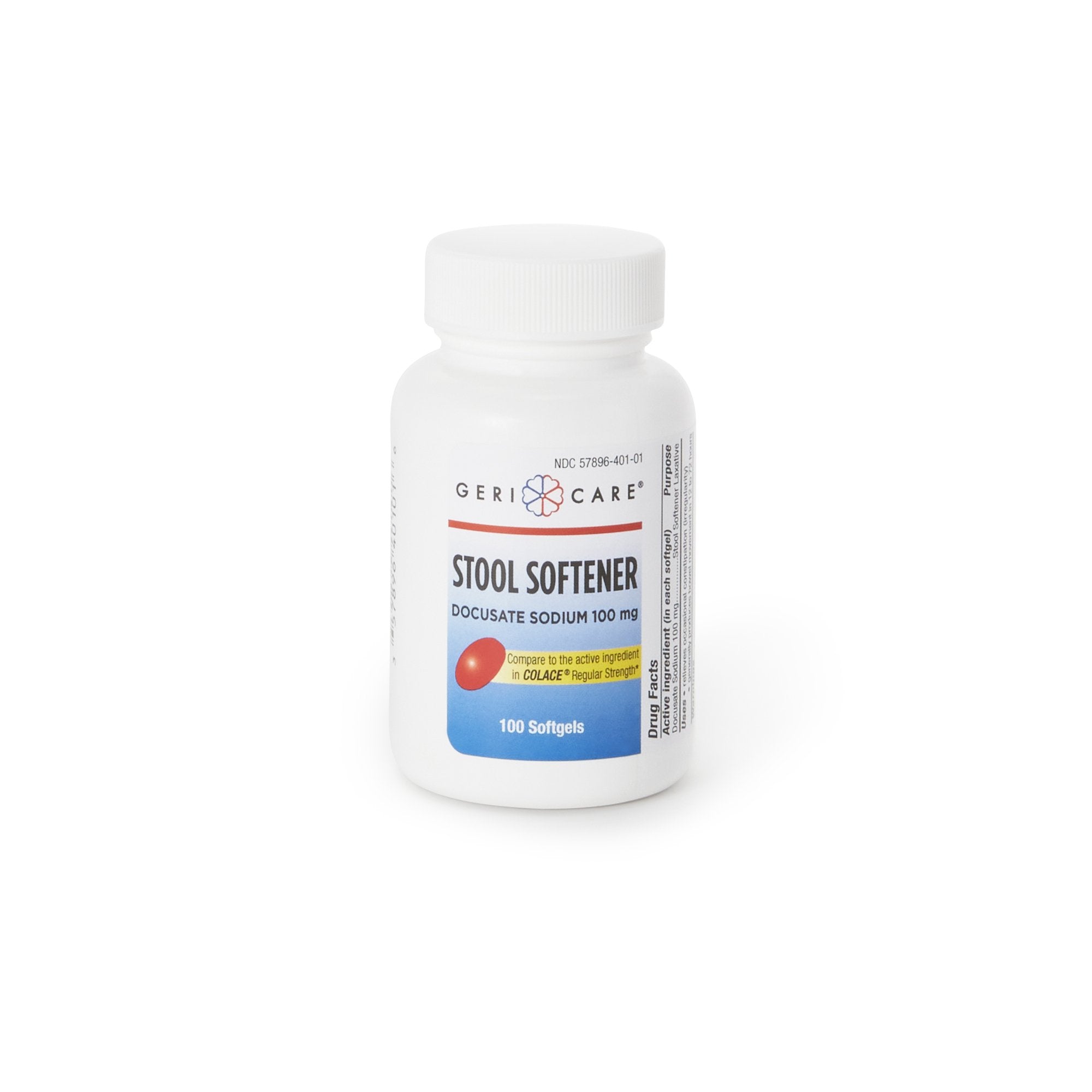 Geri Care Stool Softener Softgels 100mg - 100 Count Bottle | Docusate Sodium for Gentle Constipation Relief | Ideal for Seniors & Post-Surgery Recovery