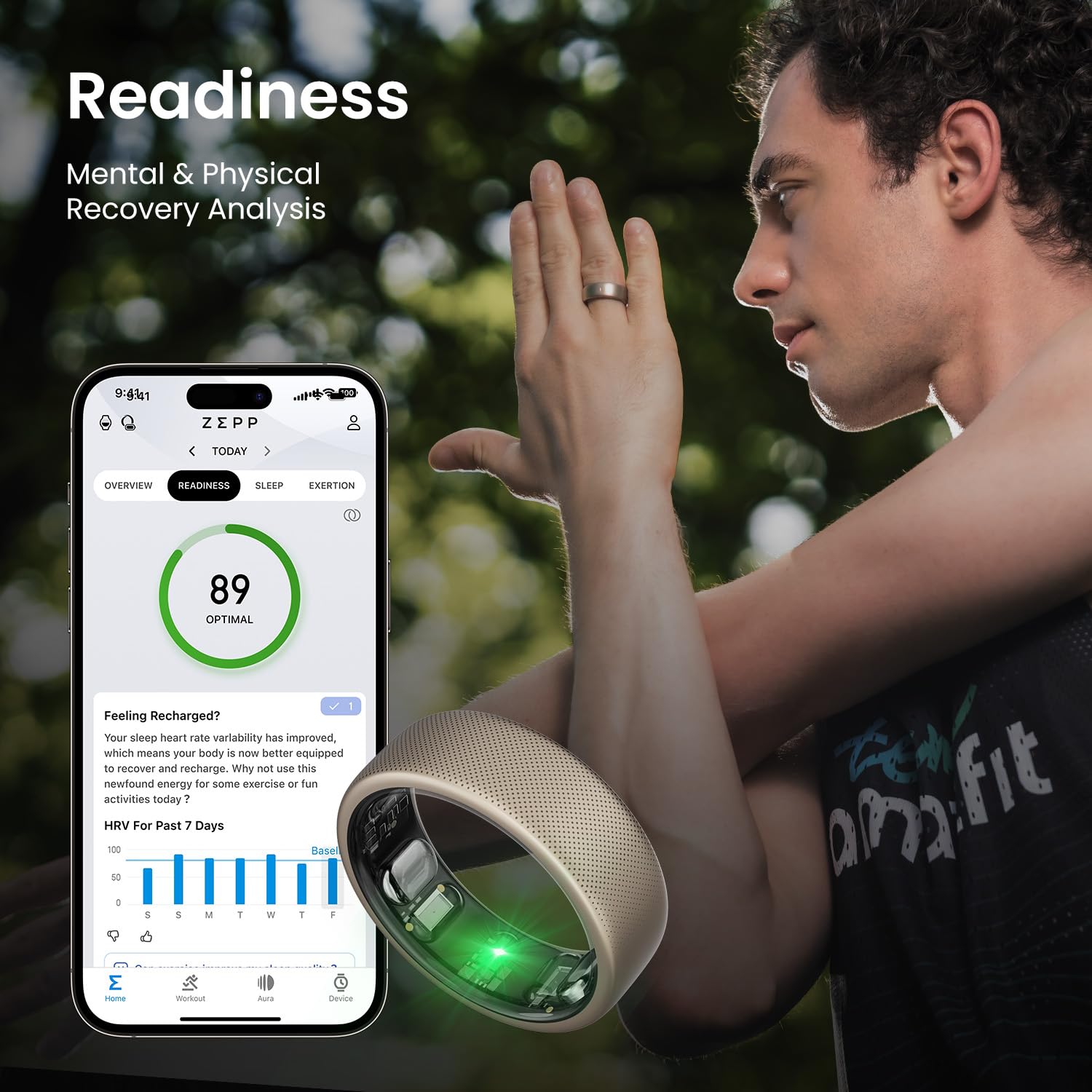 Amazfit Helio Smart Ring - Titanium Alloy Health & Fitness Tracker with Heart Rate, Sleep & Stress Monitoring | No Subscription Required | 1.4-Hour Fast Charging | Water-Resistant for Swimming & Showering | Perfect for Athletes, Fitness Enthusiasts & Health-Conscious Users (Size 10)
