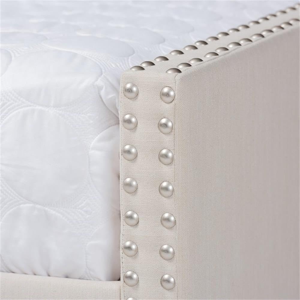 Baxton Studio Haylie Modern Beige Fabric Upholstered Queen Daybed - Contemporary Sofa Bed for Guest Room, Living Room & Small Spaces