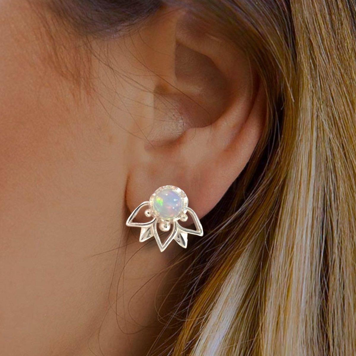 Laihas Inflorescence Genuine Opal Stud Earrings - Sterling Silver 925 Dainty Flower Jewelry for Women - Perfect for Weddings, Parties & Everyday Elegance