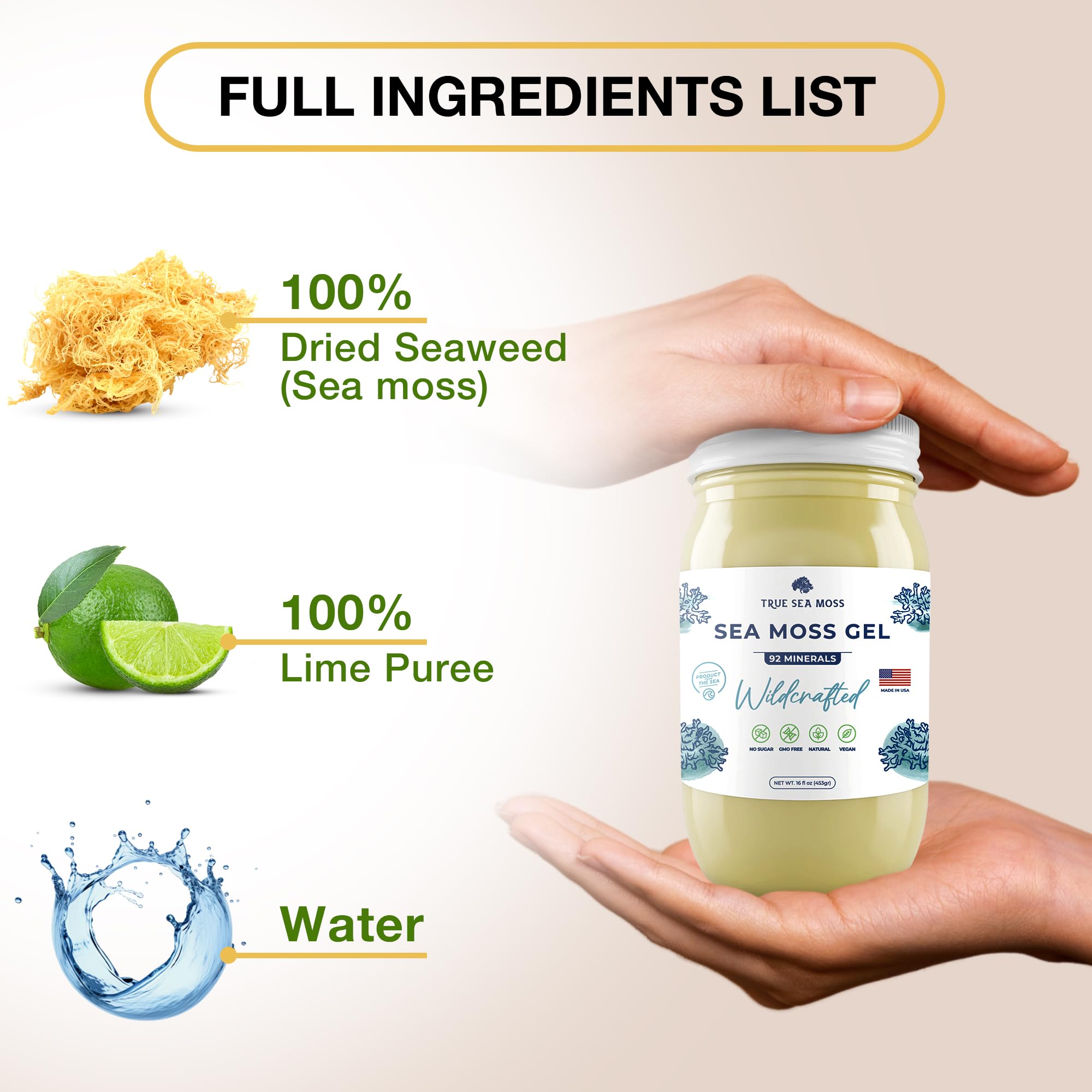 TrueSeaMoss Wildcrafted Irish Sea Moss Gel - Organic Dried Seaweed Superfood - Vegan, Antioxidant-Rich, Supports Digestion & Immunity - Made in USA (Pack of 3) - Perfect for Smoothies, Skincare & Wellness Routines