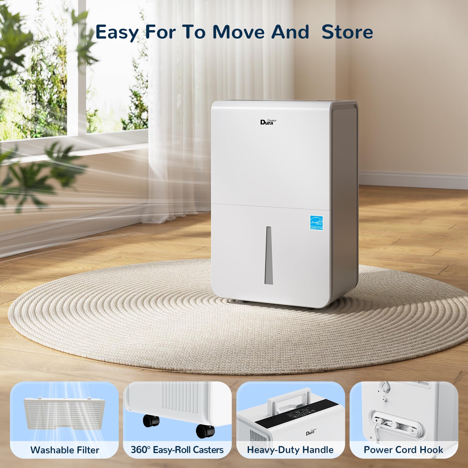 Energy Star Certified WiFi Dehumidifier for Basement - 50 Pint Capacity for Medium to Large Rooms, White | Prevent Mold & Moisture Damage in Home, Garage, or Storage Areas