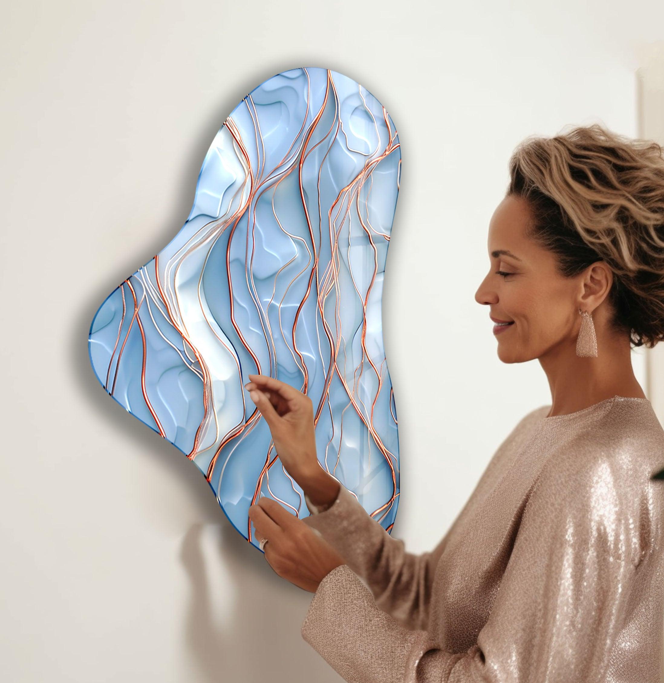 Abstract Pastel Blue Asymmetric Glass Wall Art - Modern Home Decor for Living Room, Bedroom & Office - Handmade Contemporary Wall Sculpture for Unique Interior Design
