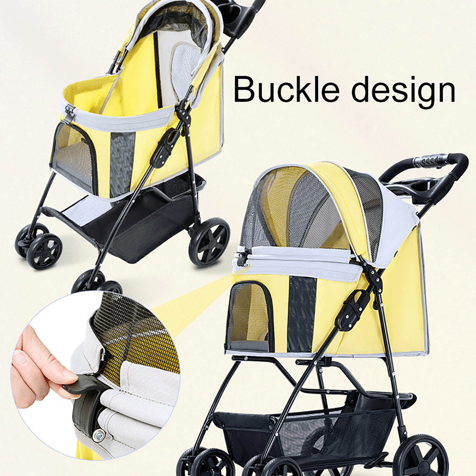 Foldable 4-Wheel Pet Stroller for Dogs & Cats - Weatherproof Carrier with Storage Basket & Brake System | Perfect for Outdoor Walks, Vet Visits & Travel Adventures
