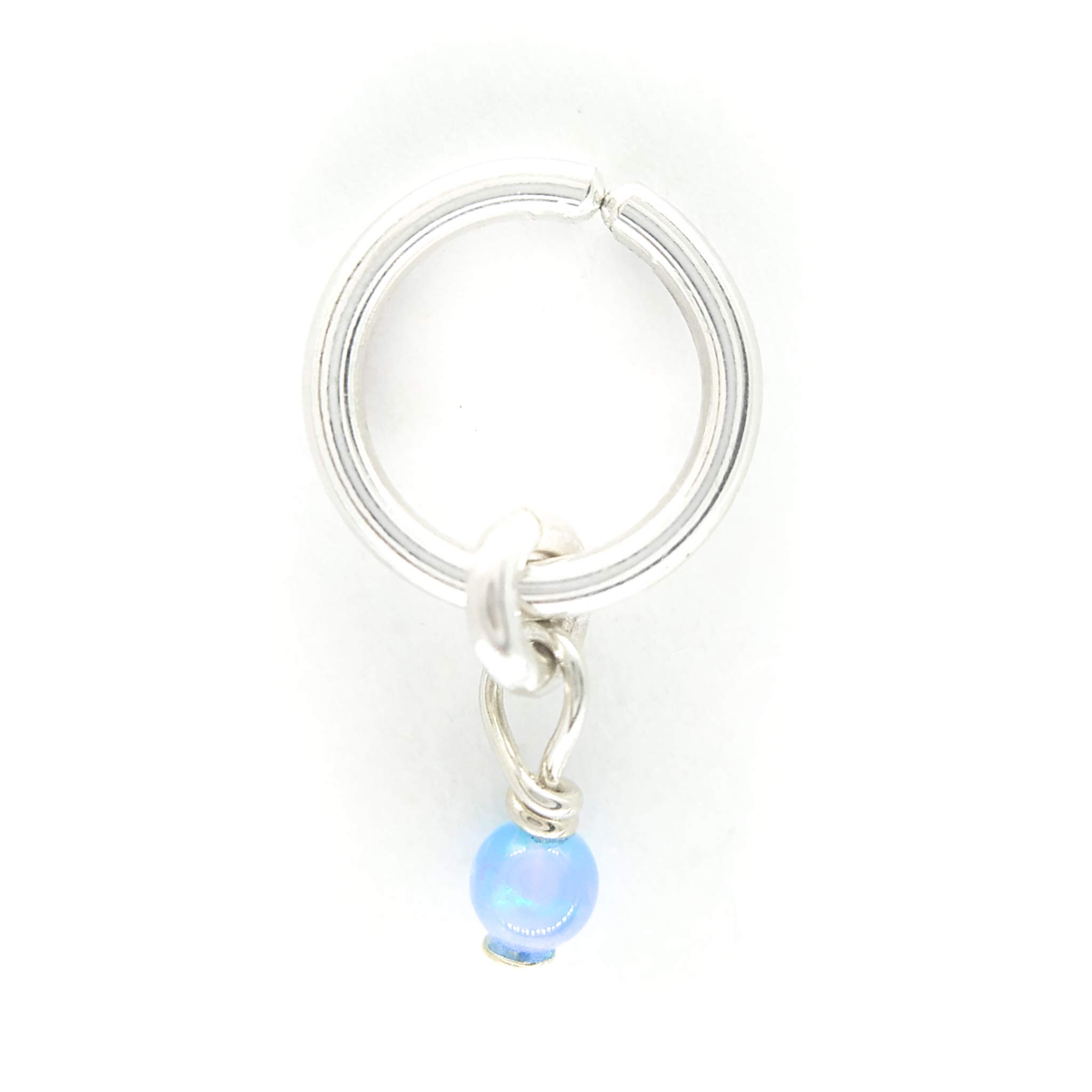Silver Tiny Belly Button Ring with Light Blue Opal - Handmade Navel Jewelry for Everyday Wear