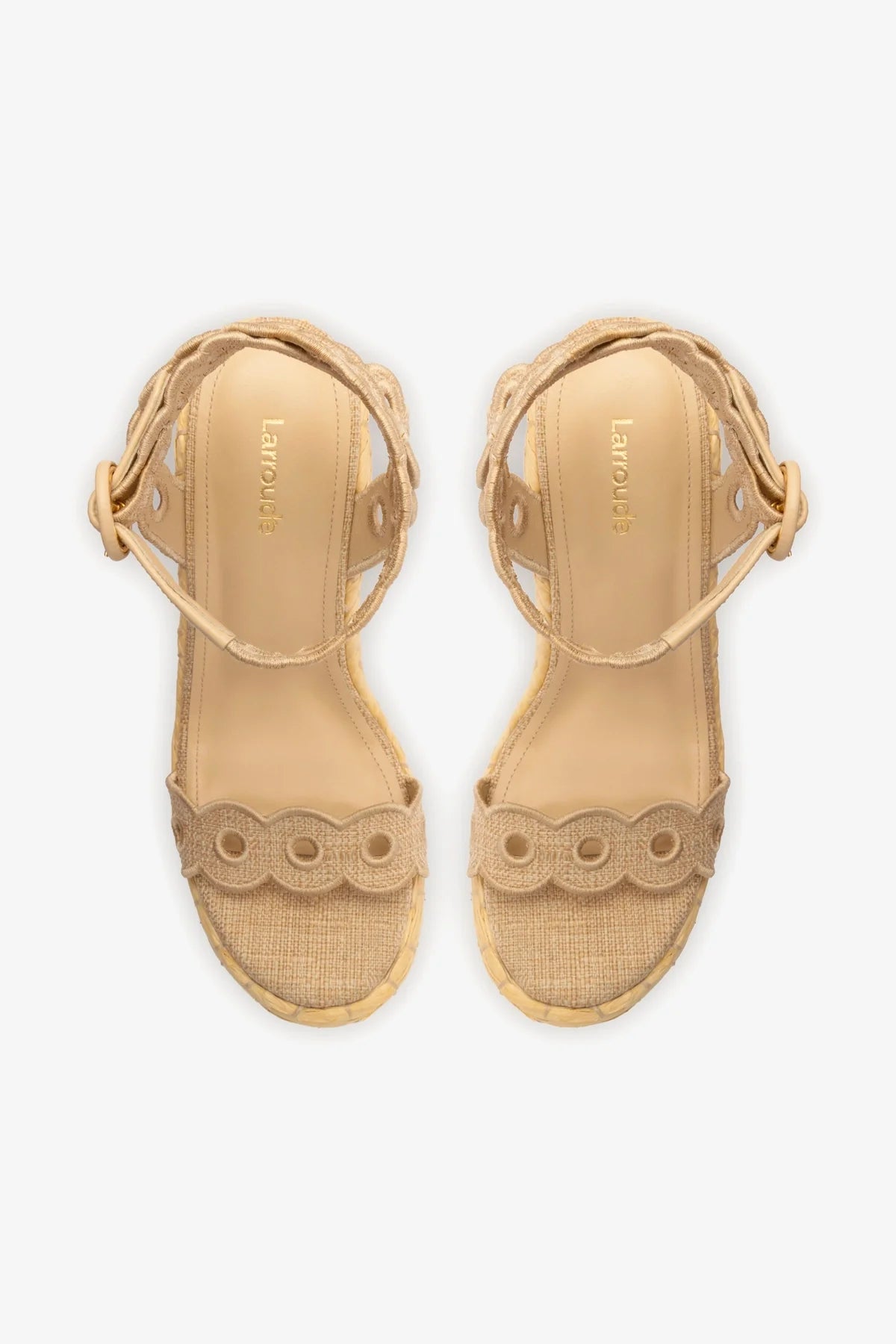 Florence Broderie Wedge Sandals in Beige Raffia - Comfortable Summer Espadrille Shoes for Women, Perfect for Beach, Vacation, and Casual Outings