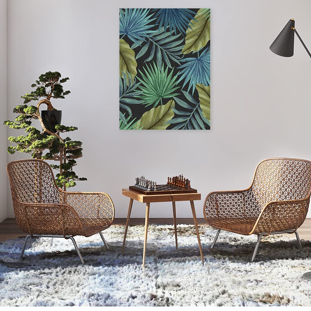 Tropical Leaves Canvas Wall Art - Hand-Painted Fine Art Decor by Seven Trees Design for Living Room, Bedroom, Office & More - Ready to Hang 24x32 Inches - Perfect for Coastal, Boho & Modern Home Decor