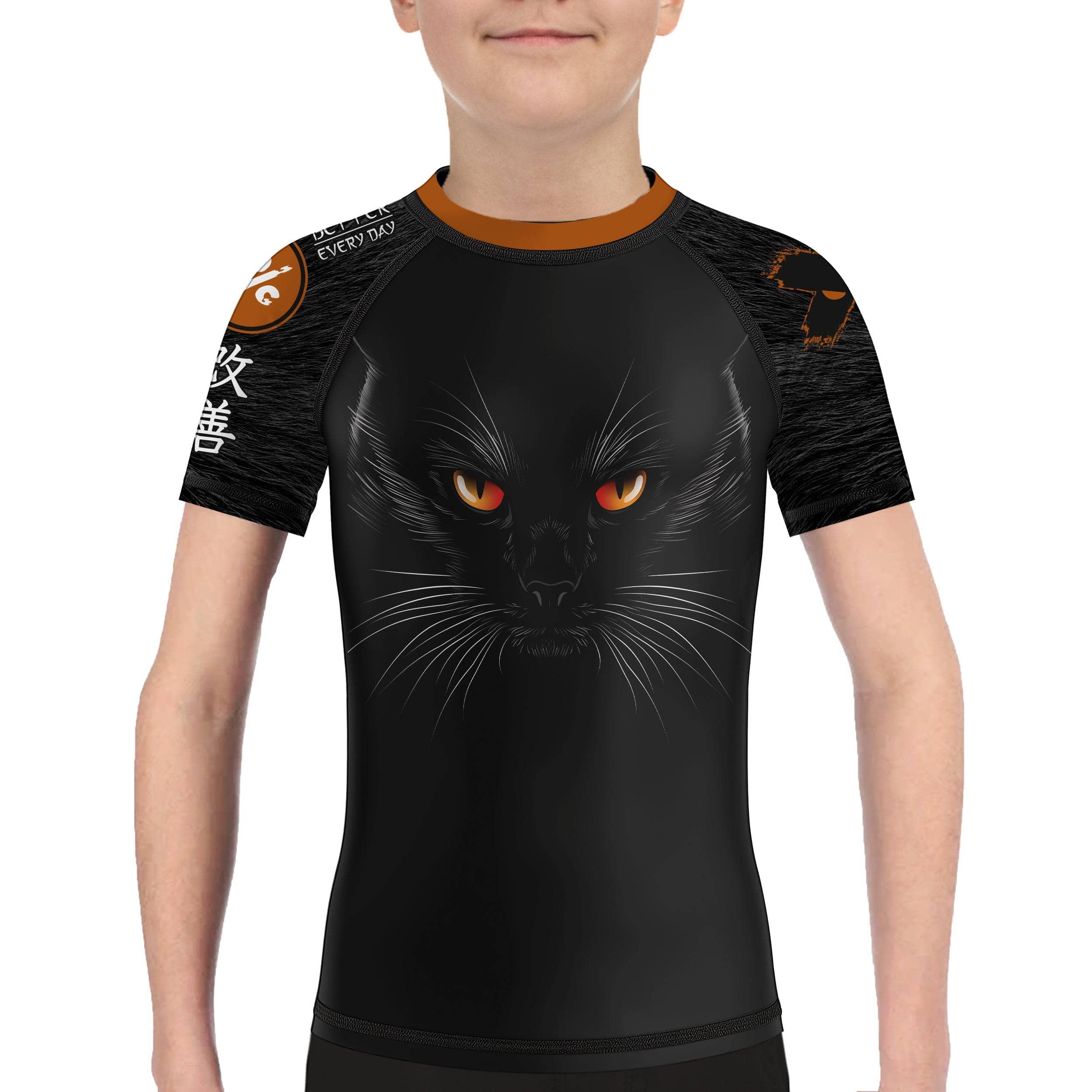 Midnight Panther Kids BJJ Rash Guard - Long Sleeve Compression Shirt for Brazilian Jiu-Jitsu & MMA Training - Moisture Wicking & UV Protection - Perfect for Grappling, No-Gi & Martial Arts Practice