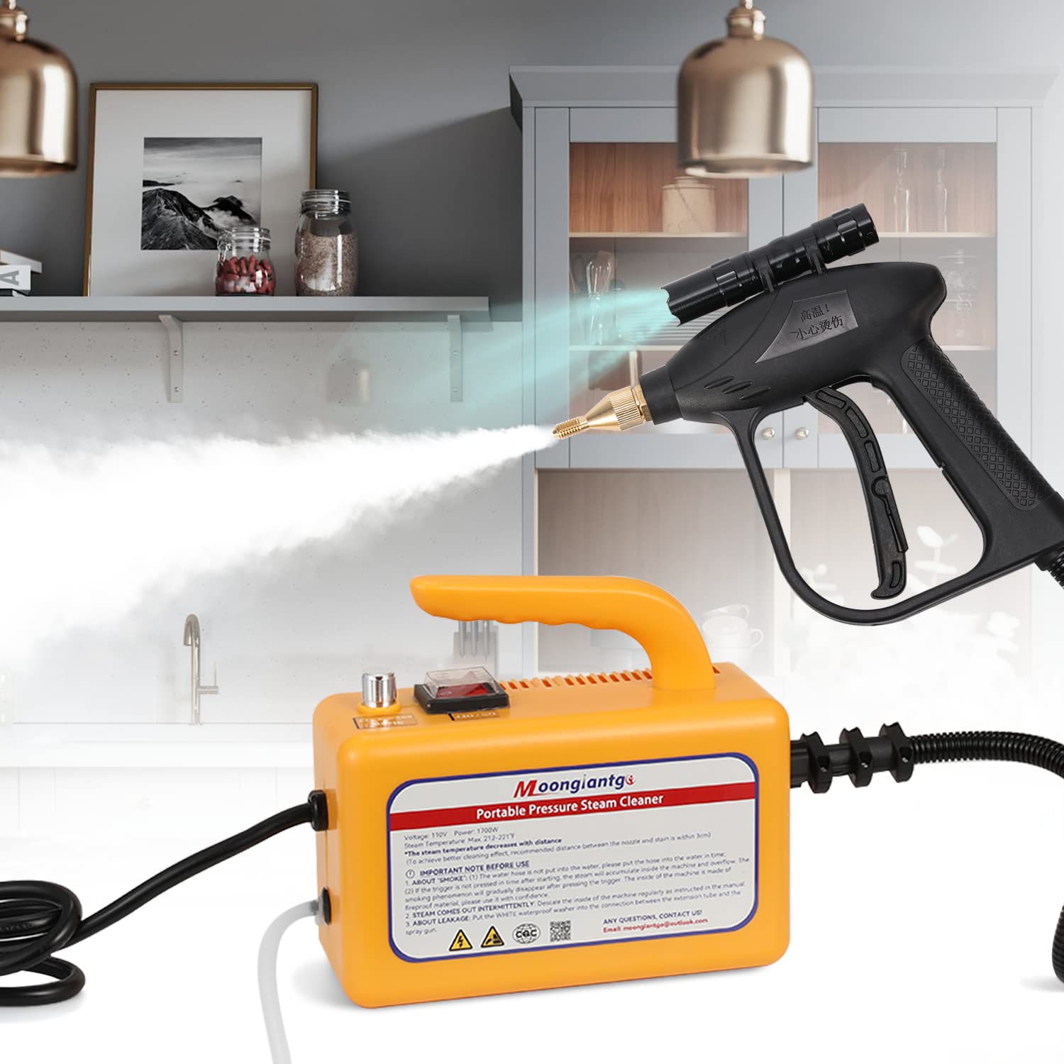 Moongiantgo 2-in-1 Pressurized Steam Cleaner Handheld Steamer with 1000ml Detachable Water Tank - Powerful Deep Cleaning for Floors, Carpets, Upholstery & More - Ideal for Home, Kitchen, Bathroom & Car Interior Cleaning
