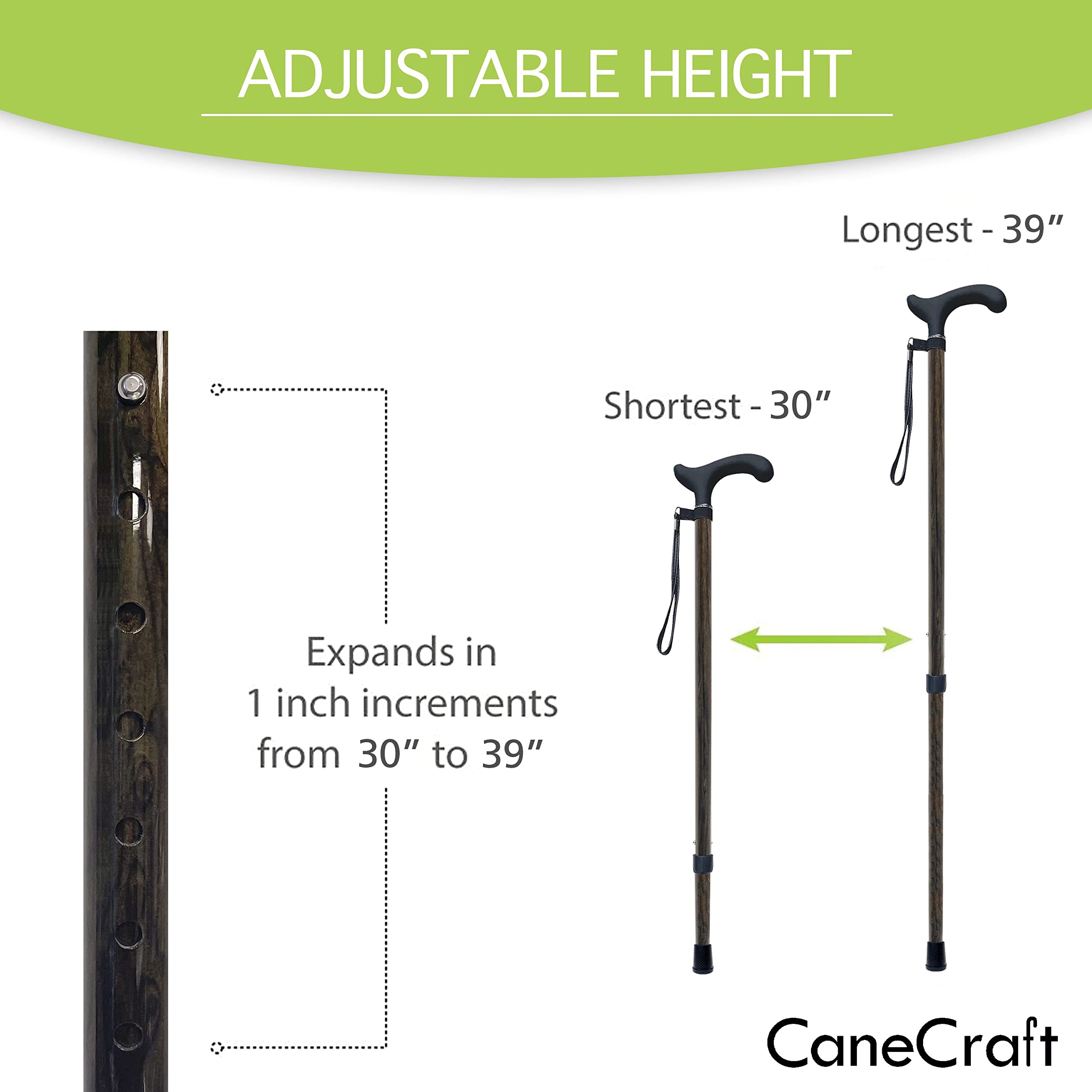 Premium Carbon Fiber Walking Cane for Men & Women - Adjustable Lightweight Cane with Wooden Handle (24