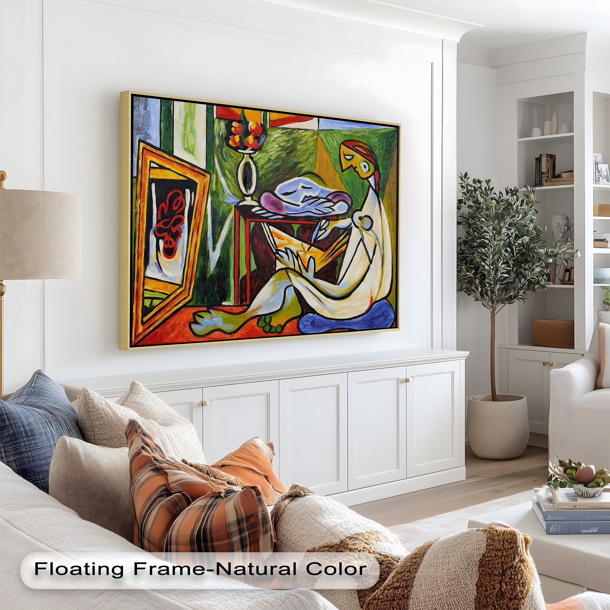 Abstract Interior Scene Picasso Style Oil Painting - Handmade Wall Art for Living Room, Bedroom & Office Decor