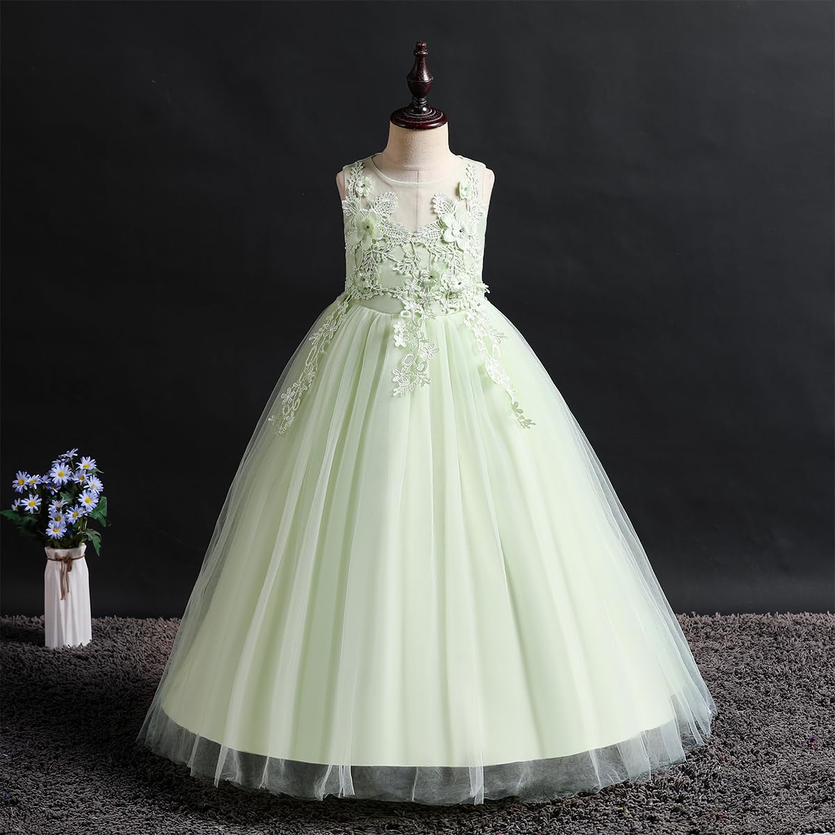 Little Big Girl Flower Tulle Dress Princess Pageant Gown for Birthday Party Wedding Formal Dance Evening Floor Length Maxi Dress – Perfect for Pageants Photos Holidays