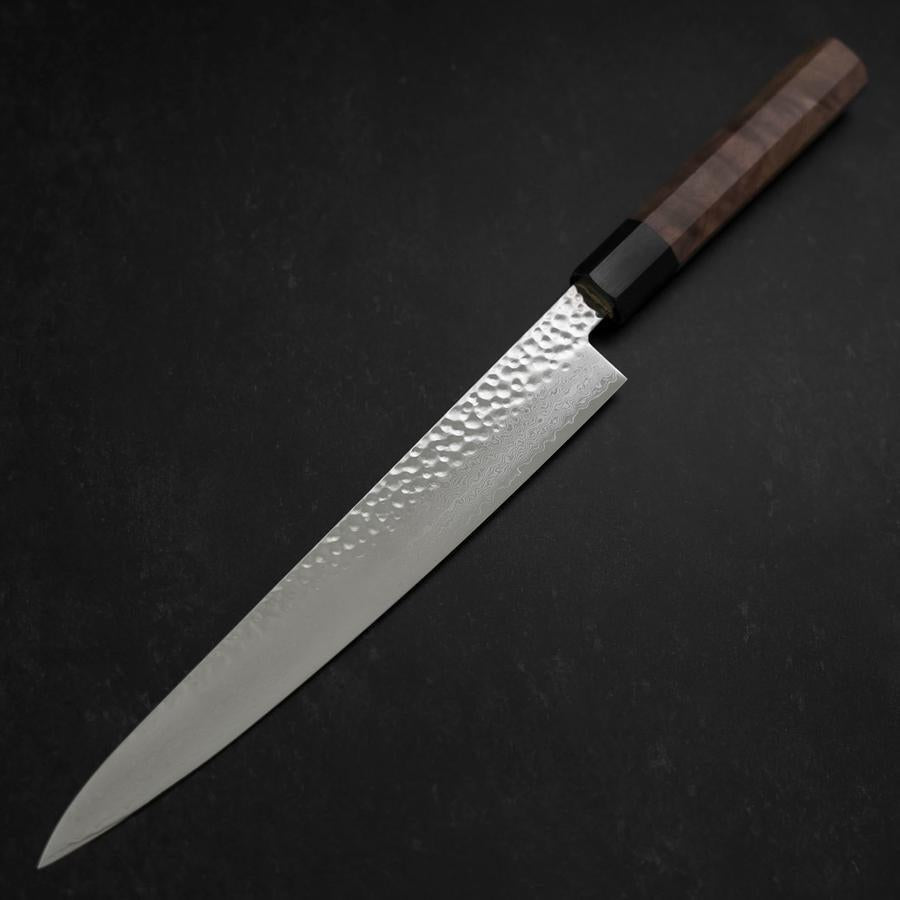 Premium 240mm Sujihiki Knife - VG-10 Tsuchime Damascus Steel Blade with Walnut Handle - Perfect for Sushi, Sashimi & Meat Slicing - Japanese Kitchen Knife for Chefs & Home Cooks