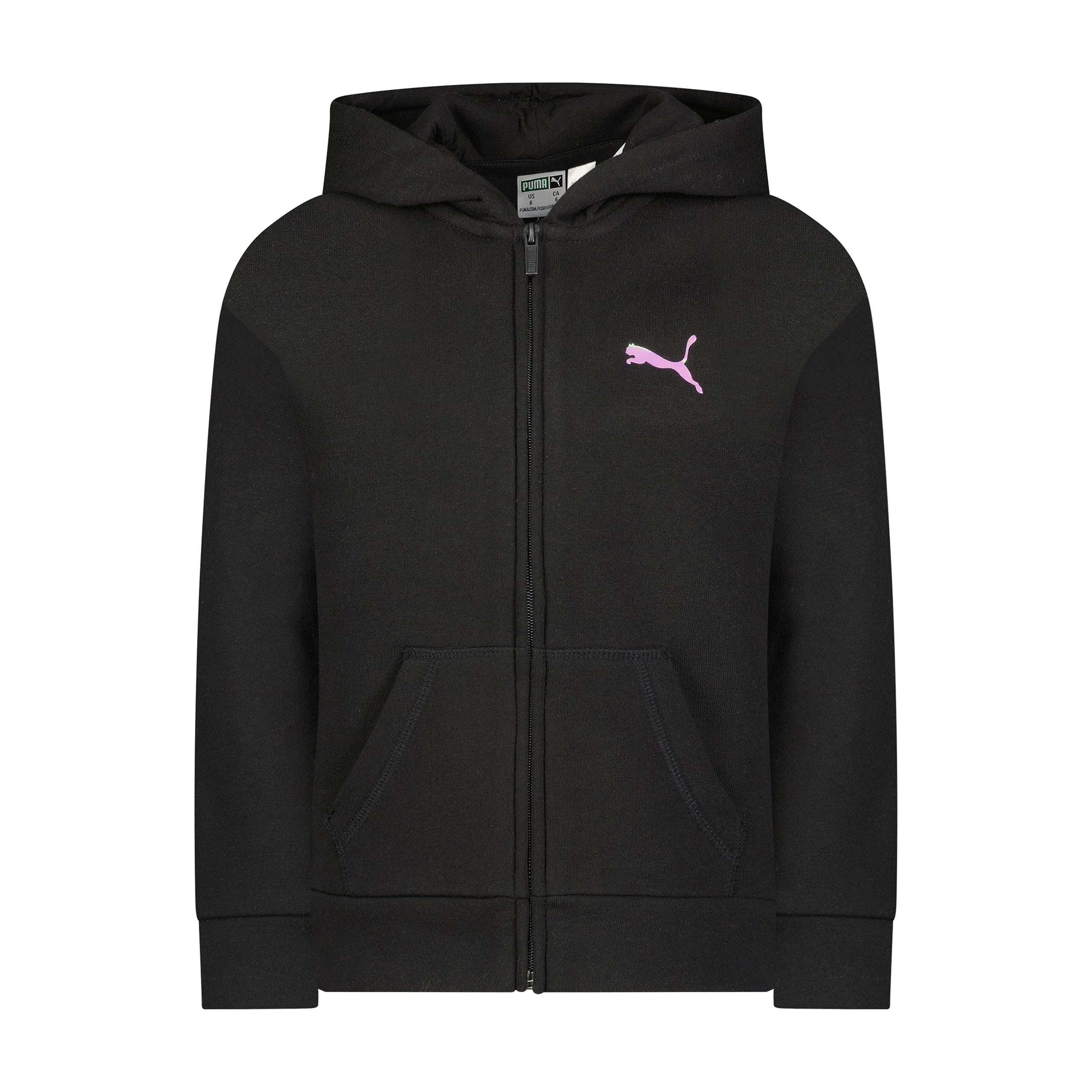 PUMA Girls' Core Logo Zip Up Hoodie | Soft Fleece Pullover with Front Pocket | Perfect for School, Sports & Casual Wear