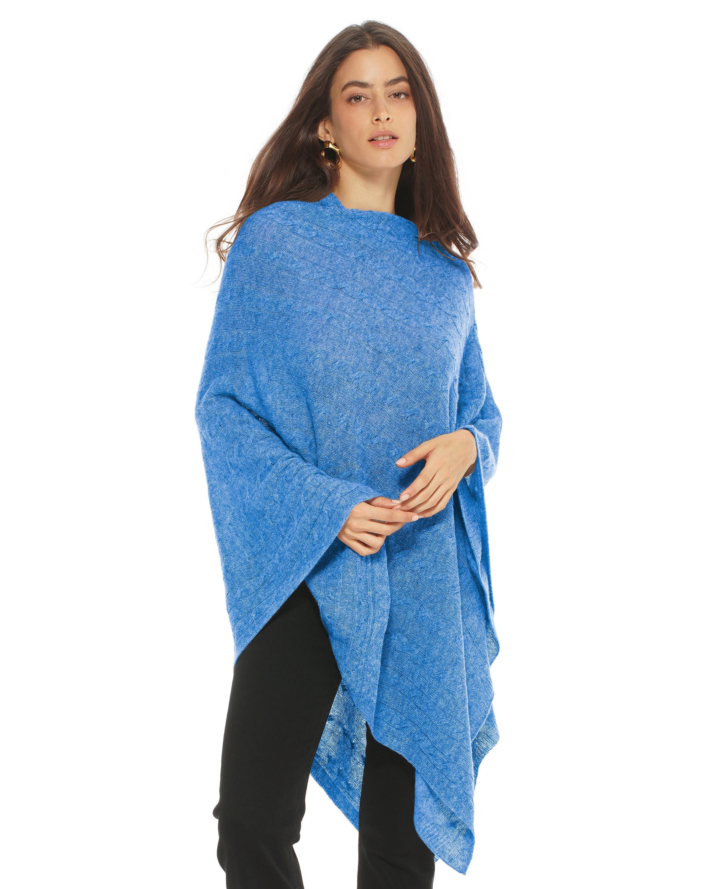 Women's Pure Cashmere Cable Knit Poncho Sweater - Soft Winter Wrap Shawl for Women - Cozy Fall & Winter Fashion Accessory for Office, Travel and Casual Outings