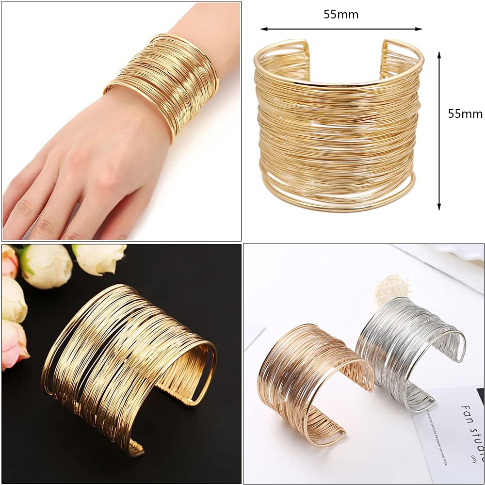 MOZAKA 6Pcs Gold Open Cuff Bangle Bracelets for Women - Adjustable Wire Wrap Wrist Cuff Bracelet Set, Perfect for Parties, Weddings & Everyday Fashion Accessories