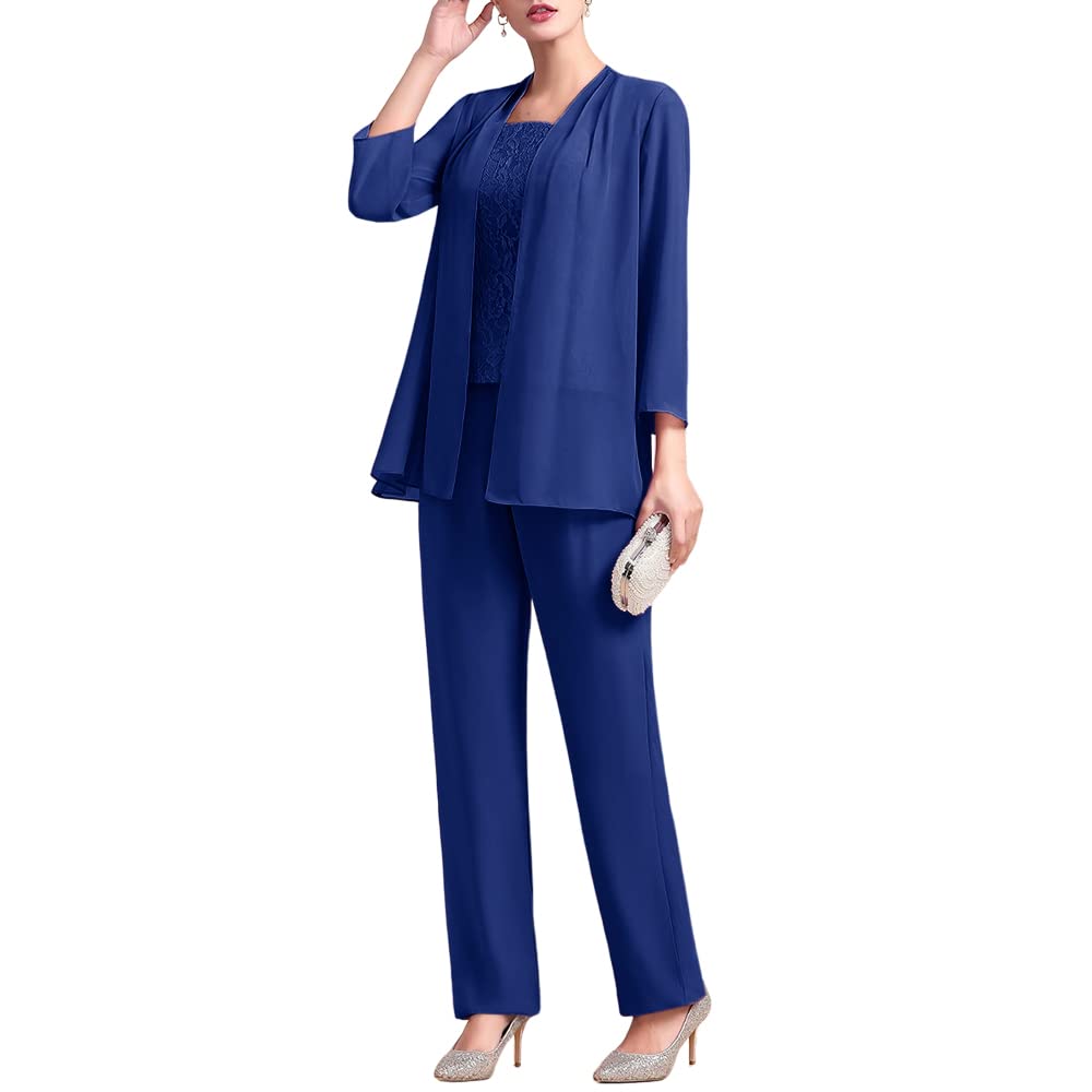 Zongqiven Women's 3-Piece Chiffon Pantsuit Set with Lace Trim - Elegant Mother of the Bride Dress & Formal Evening Wear for Weddings, Parties & Special Occasions